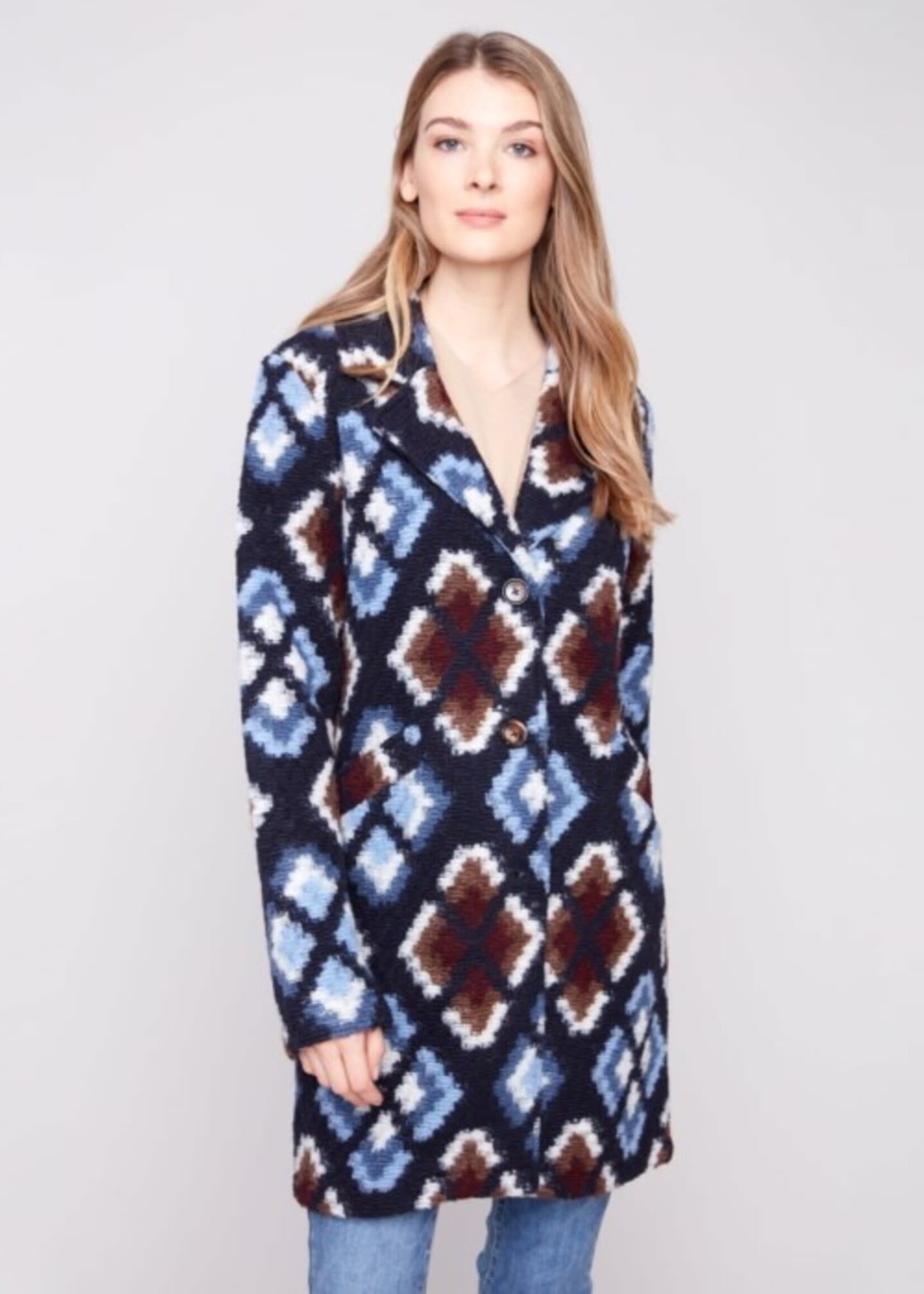 Charlie B Charlie Plushy  Btn  Front Long Jacket w/ Pockets C6364R