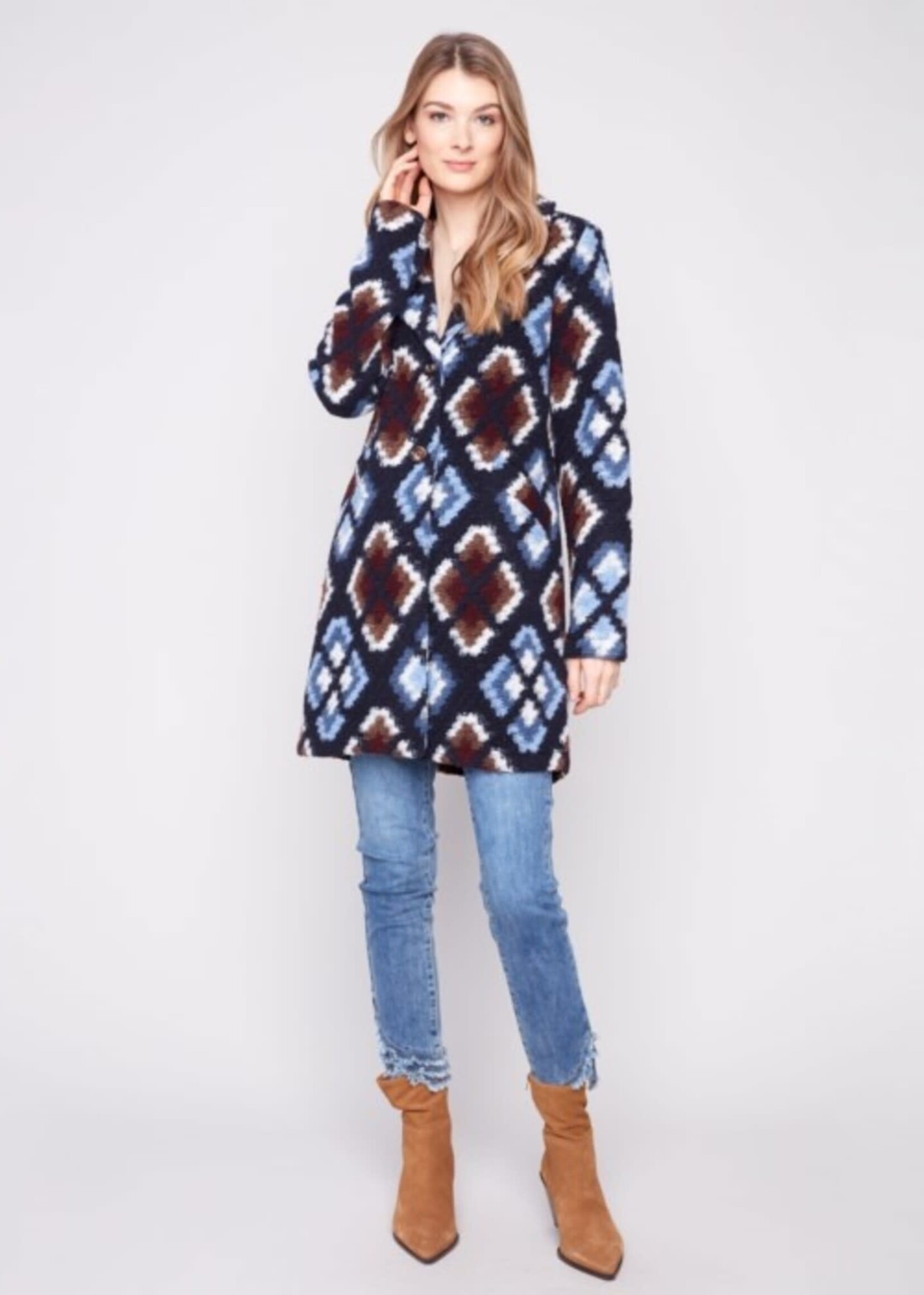 Charlie B Charlie Plushy  Btn  Front Long Jacket w/ Pockets C6364R