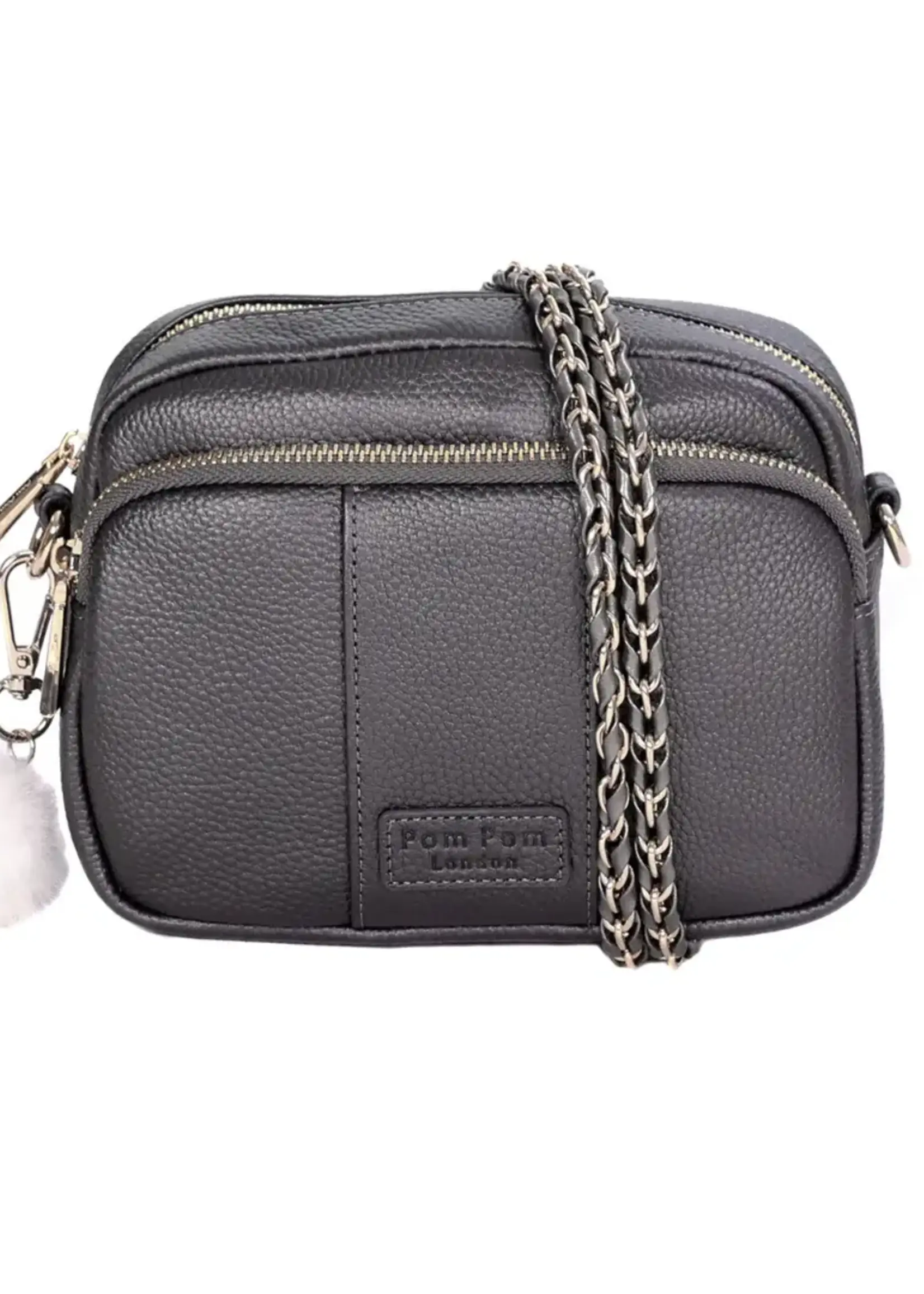 Pom Pom London Pom Pom Mayfair Original Metaallic Bag & Accessories - Pewter