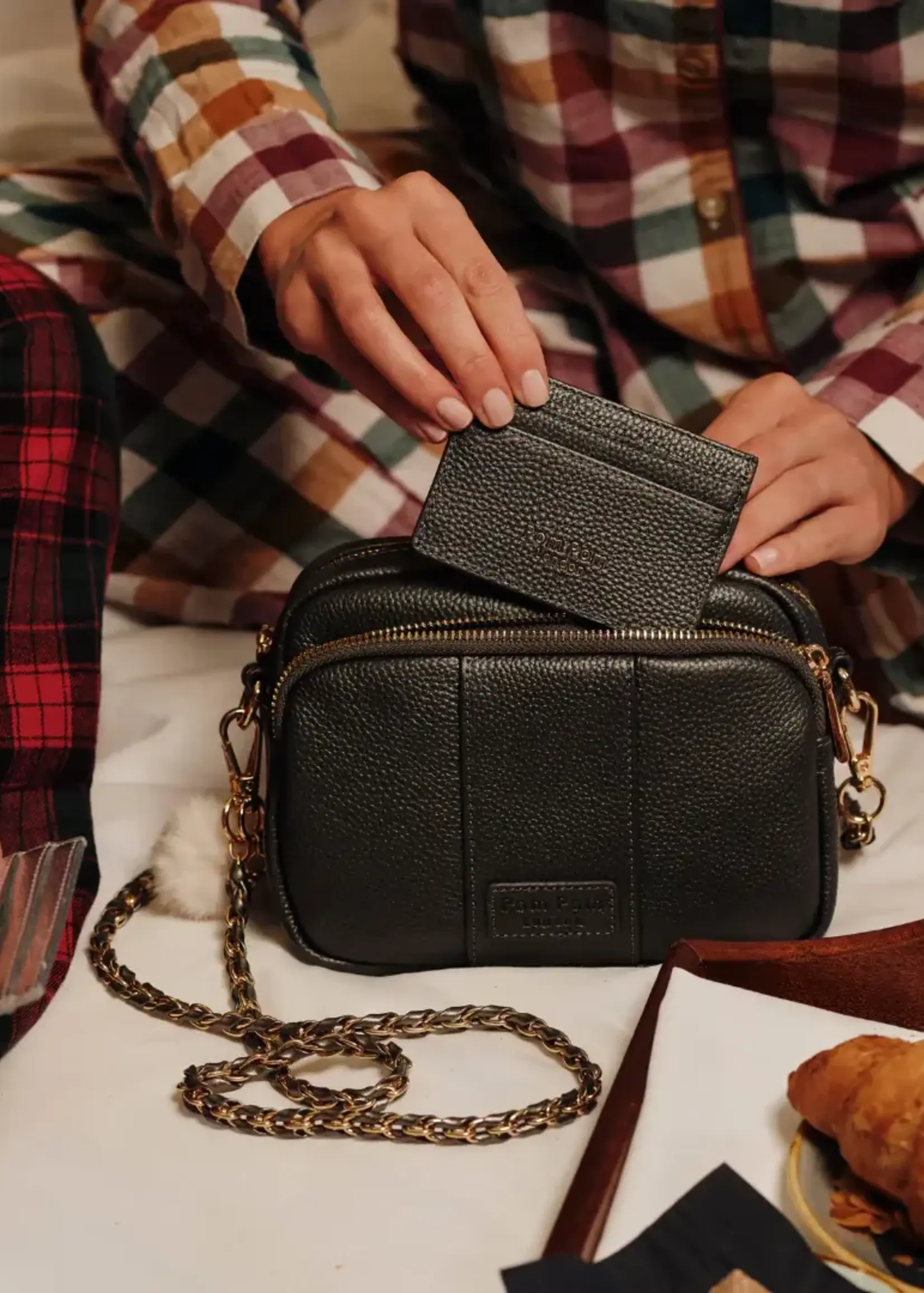 Pom Pom London Pom Pom Mayfair Original Metaallic Bag & Accessories - Pewter