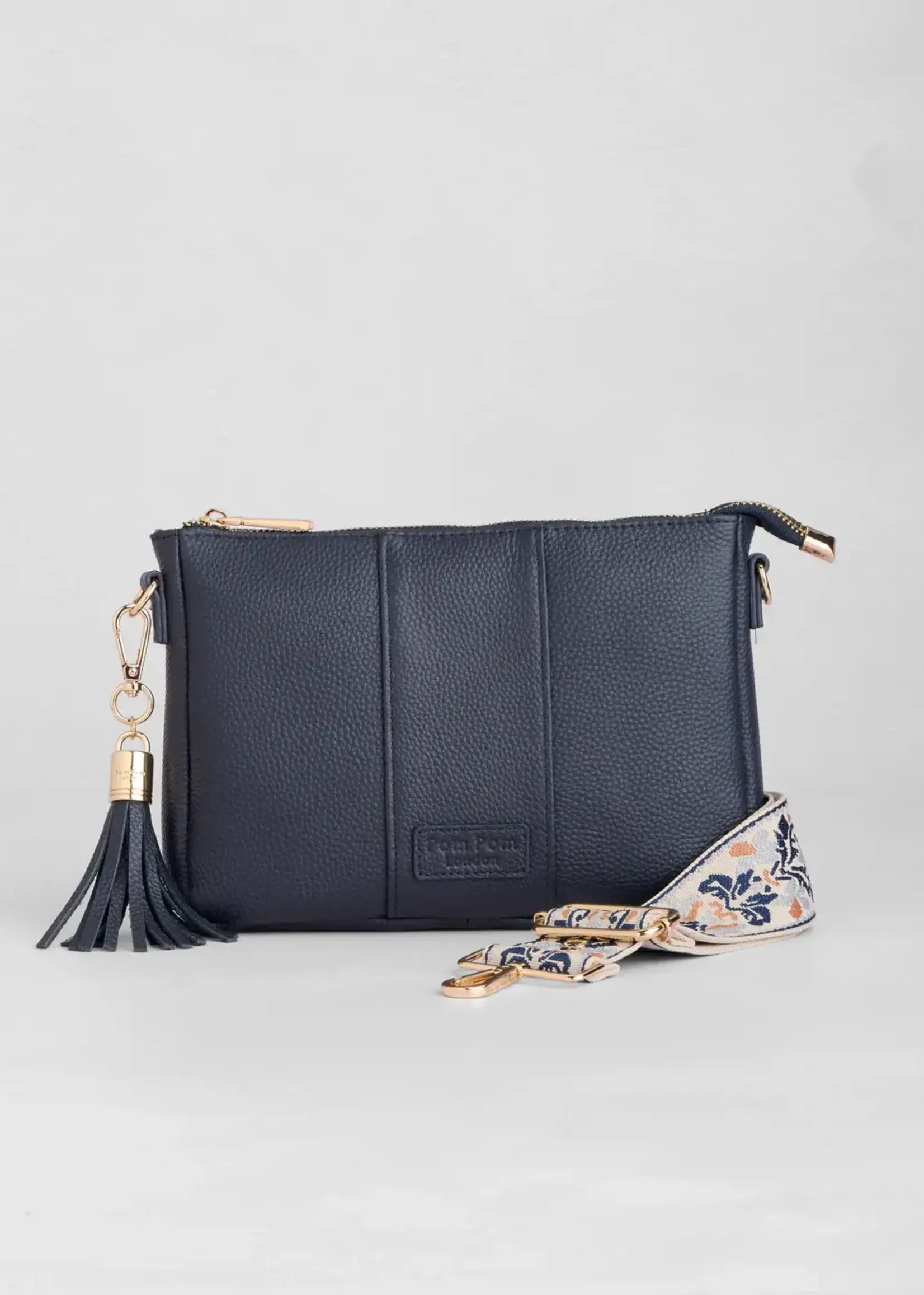 Pom Pom London Pom Pom City Slim Leather Bag - Navy