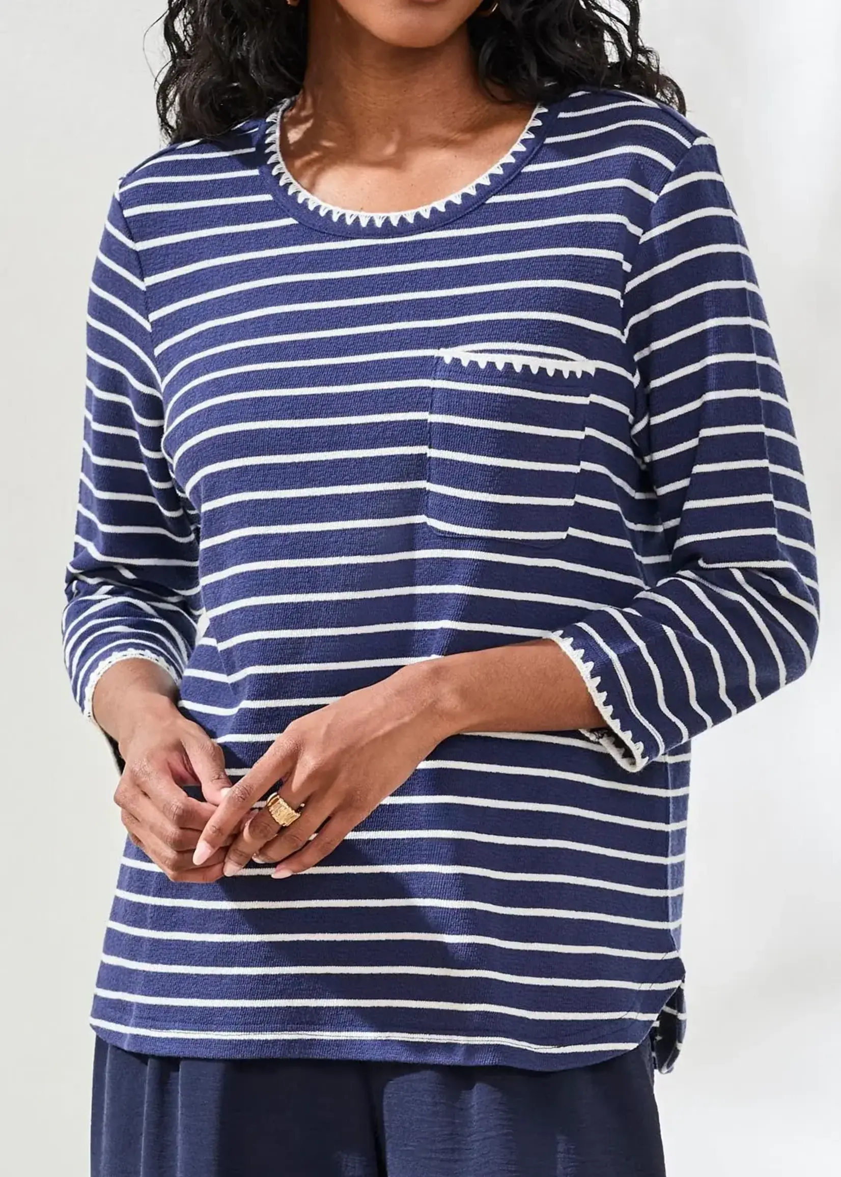 Tribal Tribal 3/4 Sleeve Crew Neck Top w/ Contrast 2433O