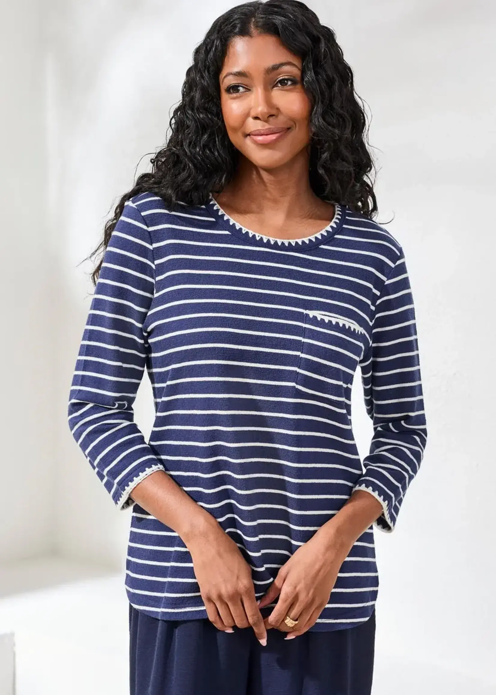 Tribal Tribal 3/4 Sleeve Crew Neck Top w/ Contrast 2433O