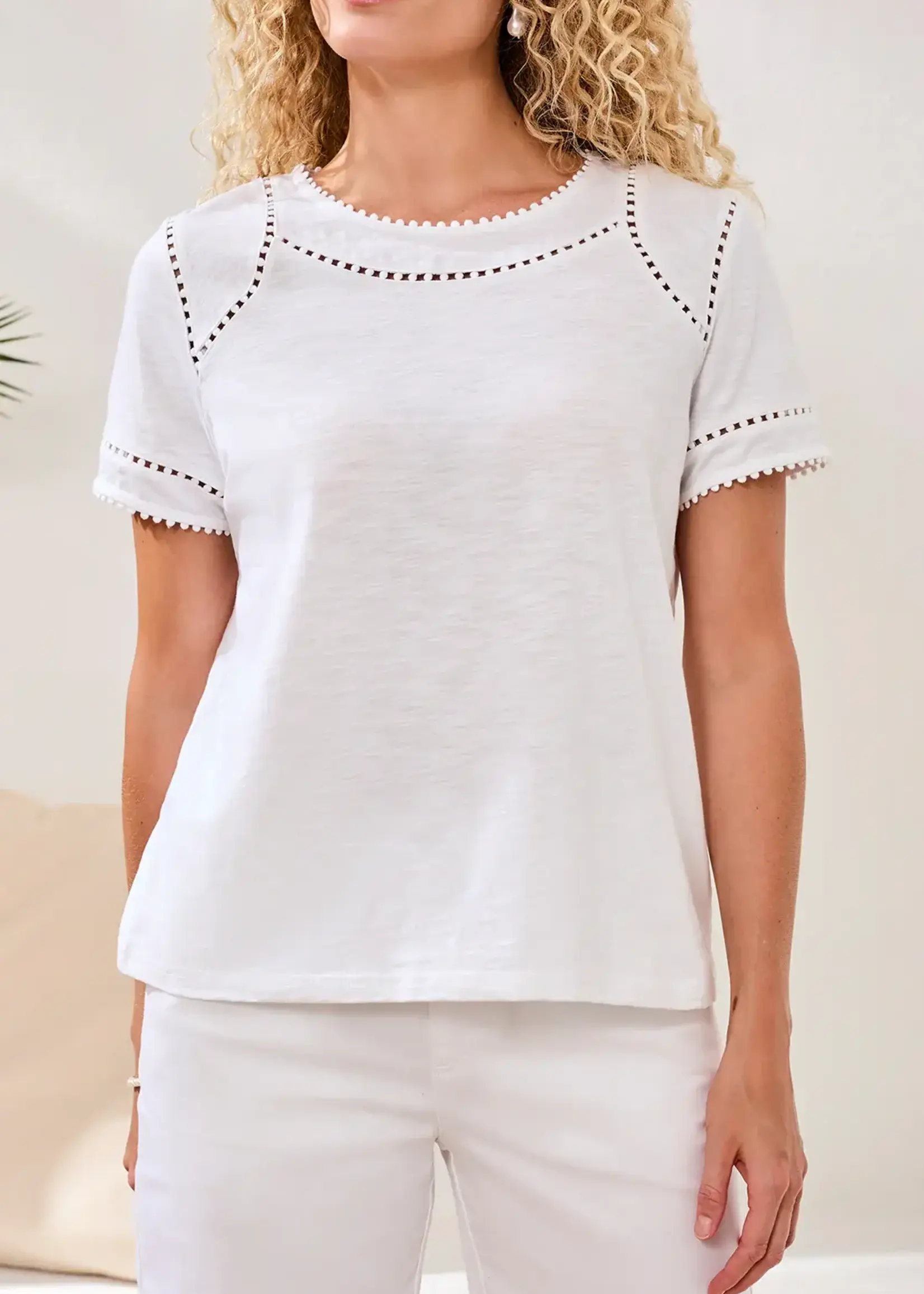 Tribal Tribal Short Sleeve Top w/ Dotted Lace 2466O