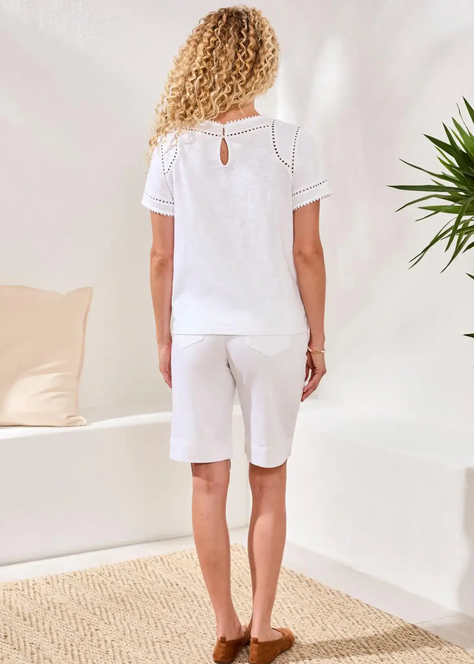 Tribal Tribal Short Sleeve Top w/ Dotted Lace 2466O