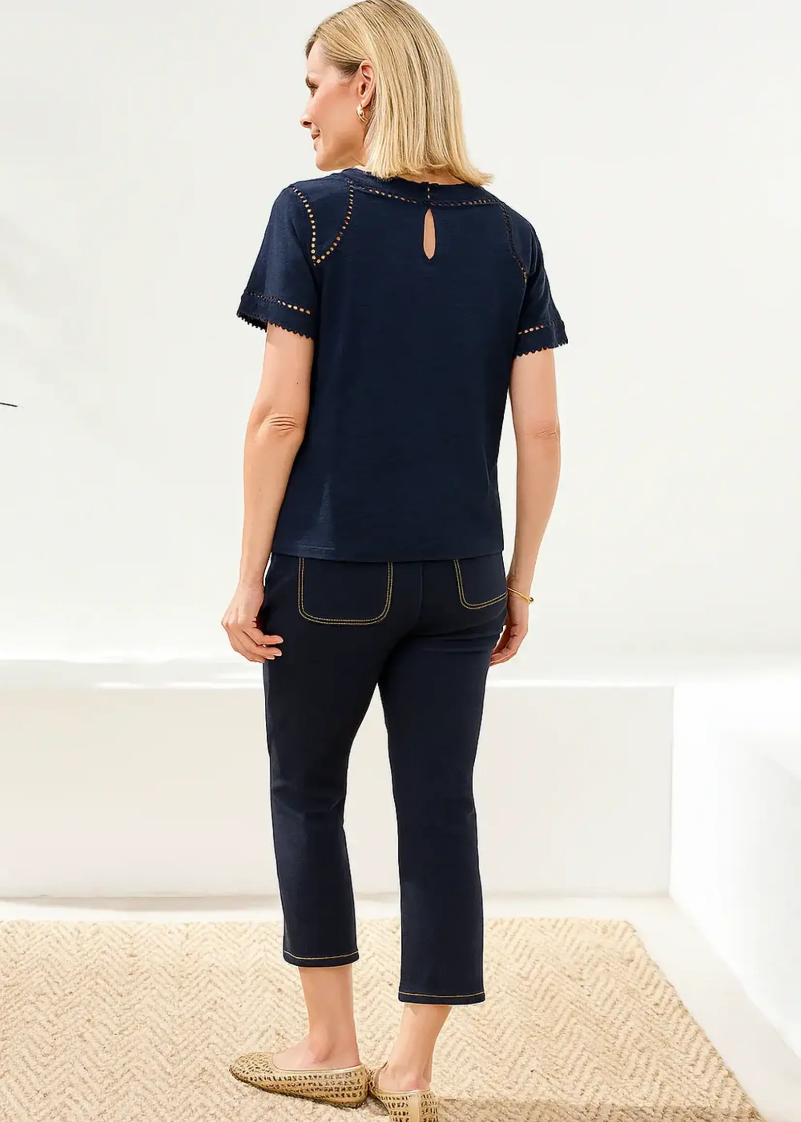 Tribal Tribal Short Sleeve Top w/ Dotted Lace 2466O