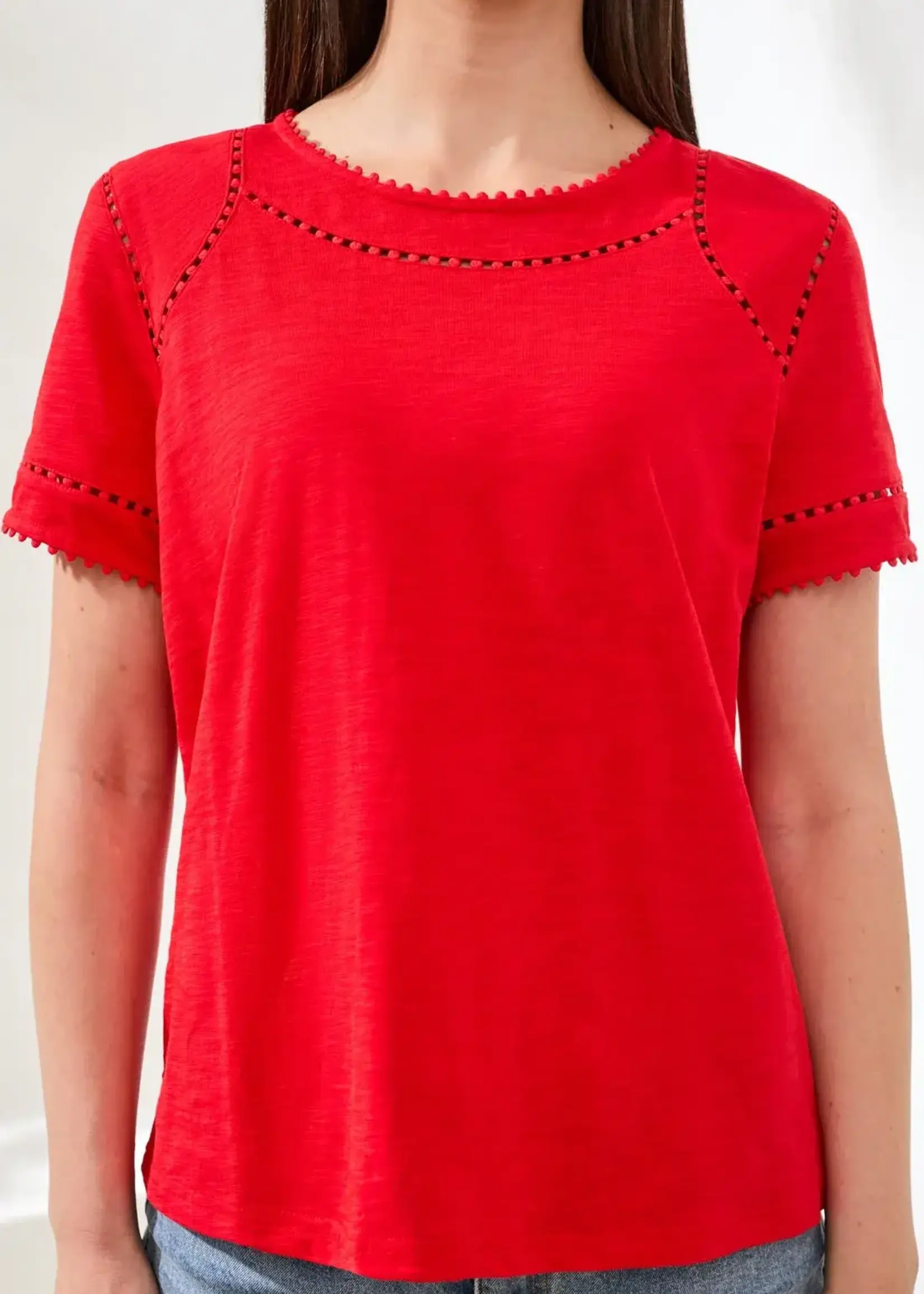 Tribal Tribal Short Sleeve Top w/ Dotted Lace 2466O
