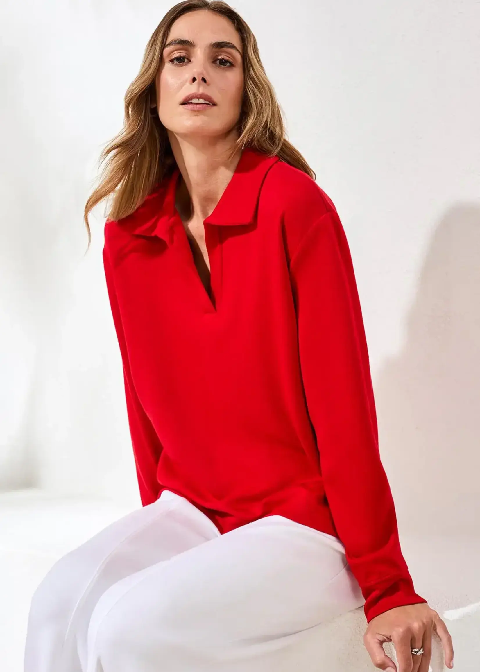 Tribal Tribal Long Sleeve Johnny Collar Top 2488O