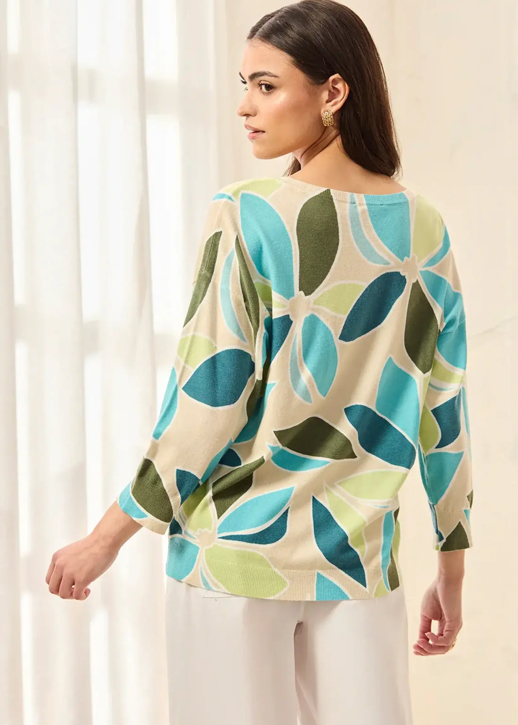 Tribal Tribal Soft 3/4 Sleeve Crew Neck Sweater 2175O