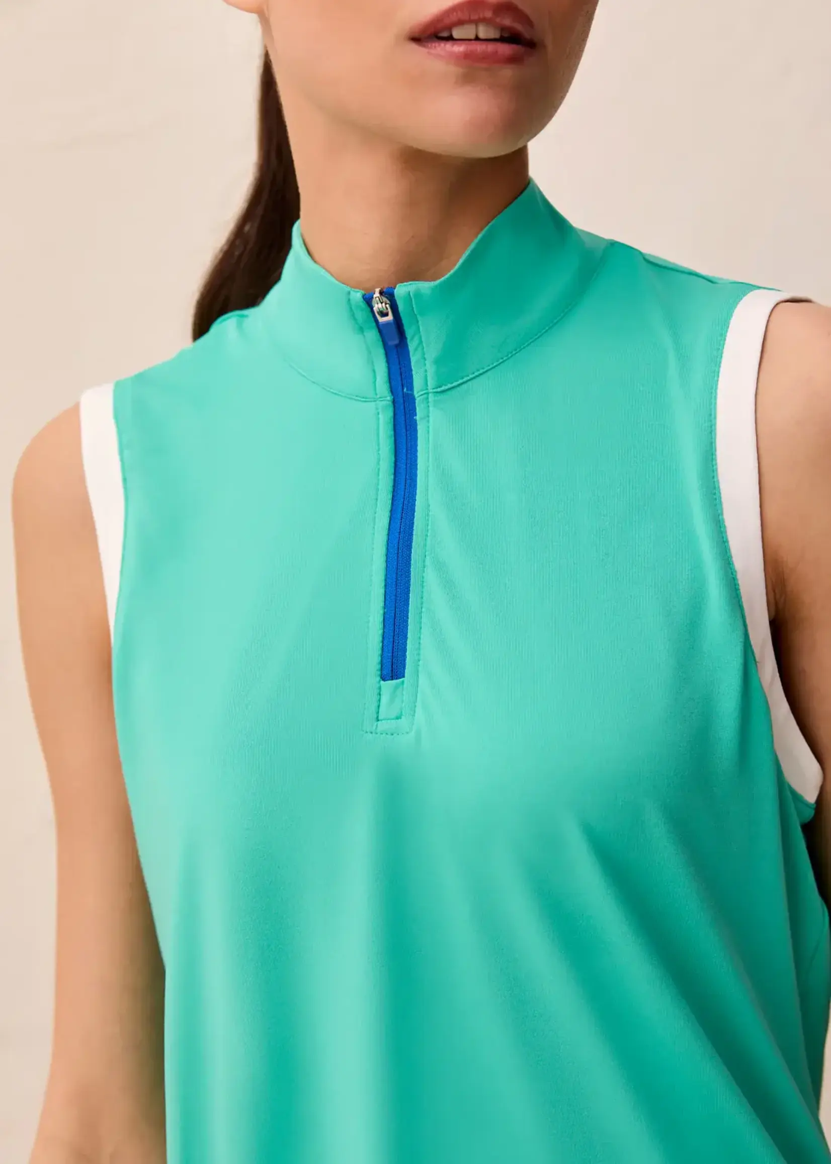 Tribal Tribal Sleeveless Zip Mock Neck Top 3018O