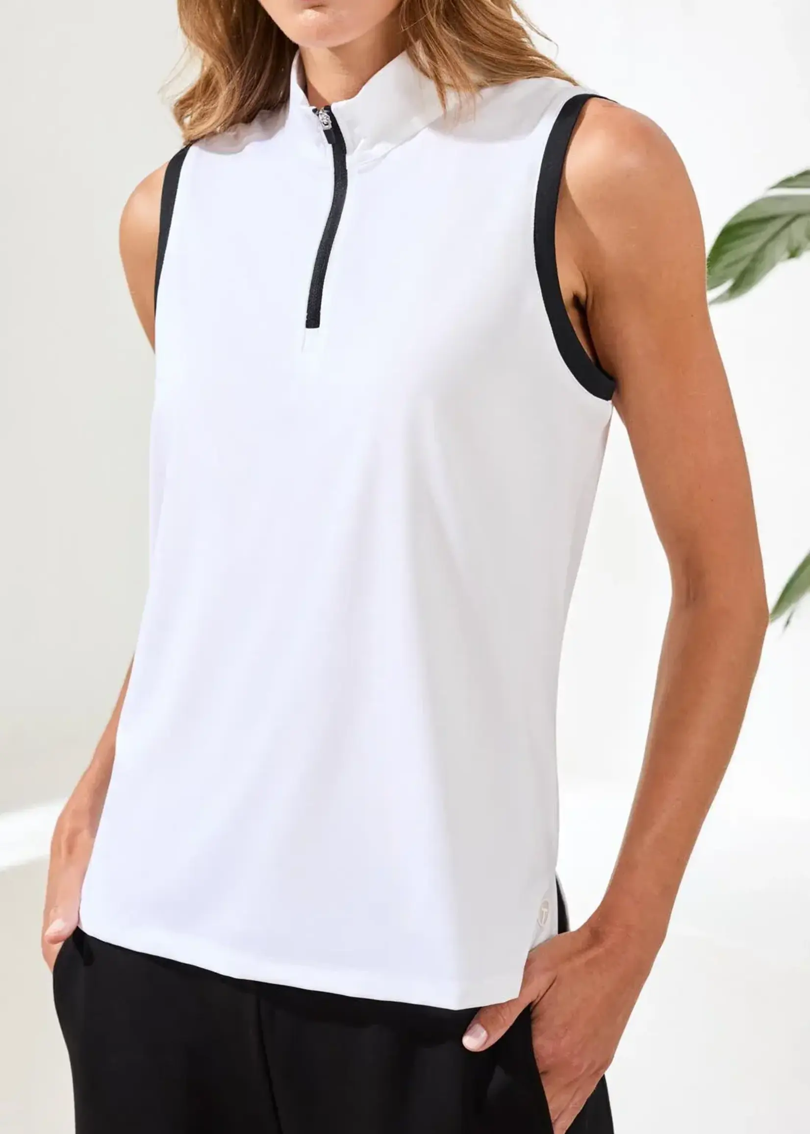 Tribal Tribal Sleeveless Zip Mock Neck Top 3018O