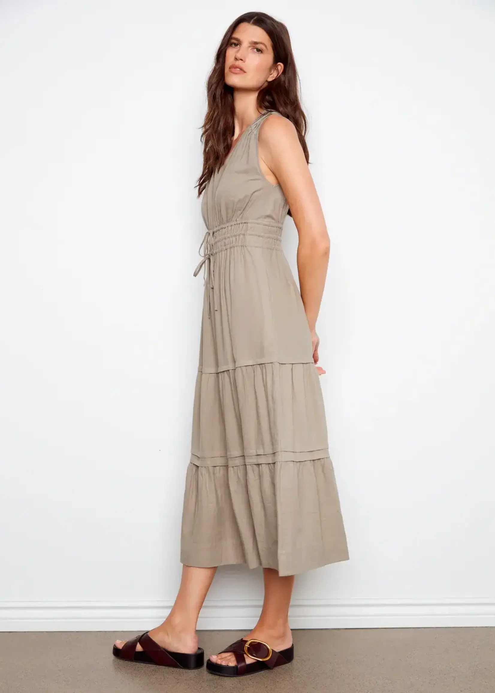 Charlie B Charlie B V Neck Multi Tiered Linen Dress C3221
