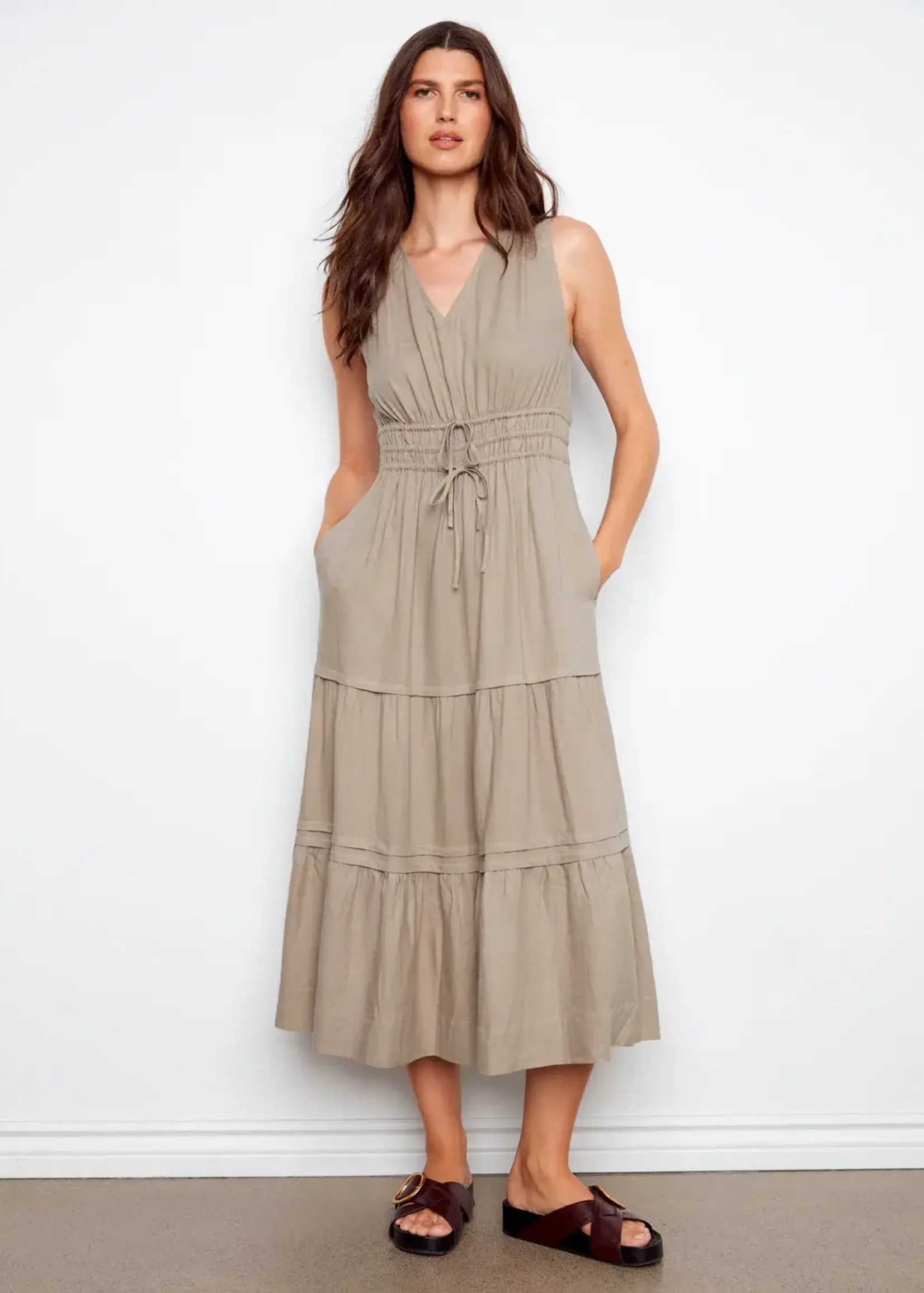 Charlie B Charlie B V Neck Multi Tiered Linen Dress C3221