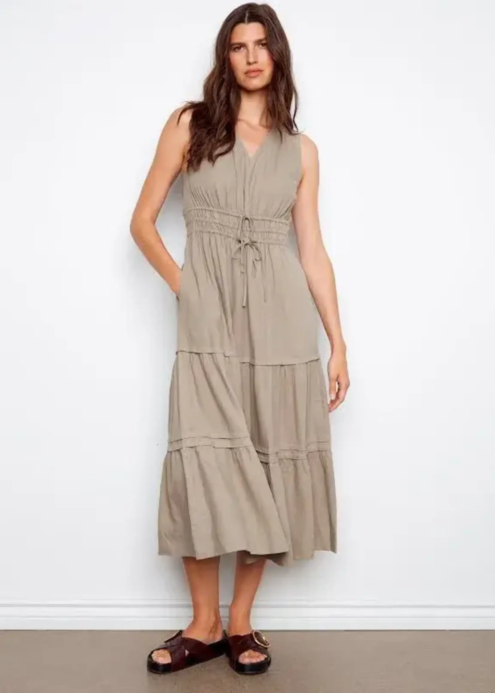 Charlie B Charlie B V Neck Multi Tiered Linen Dress C3221