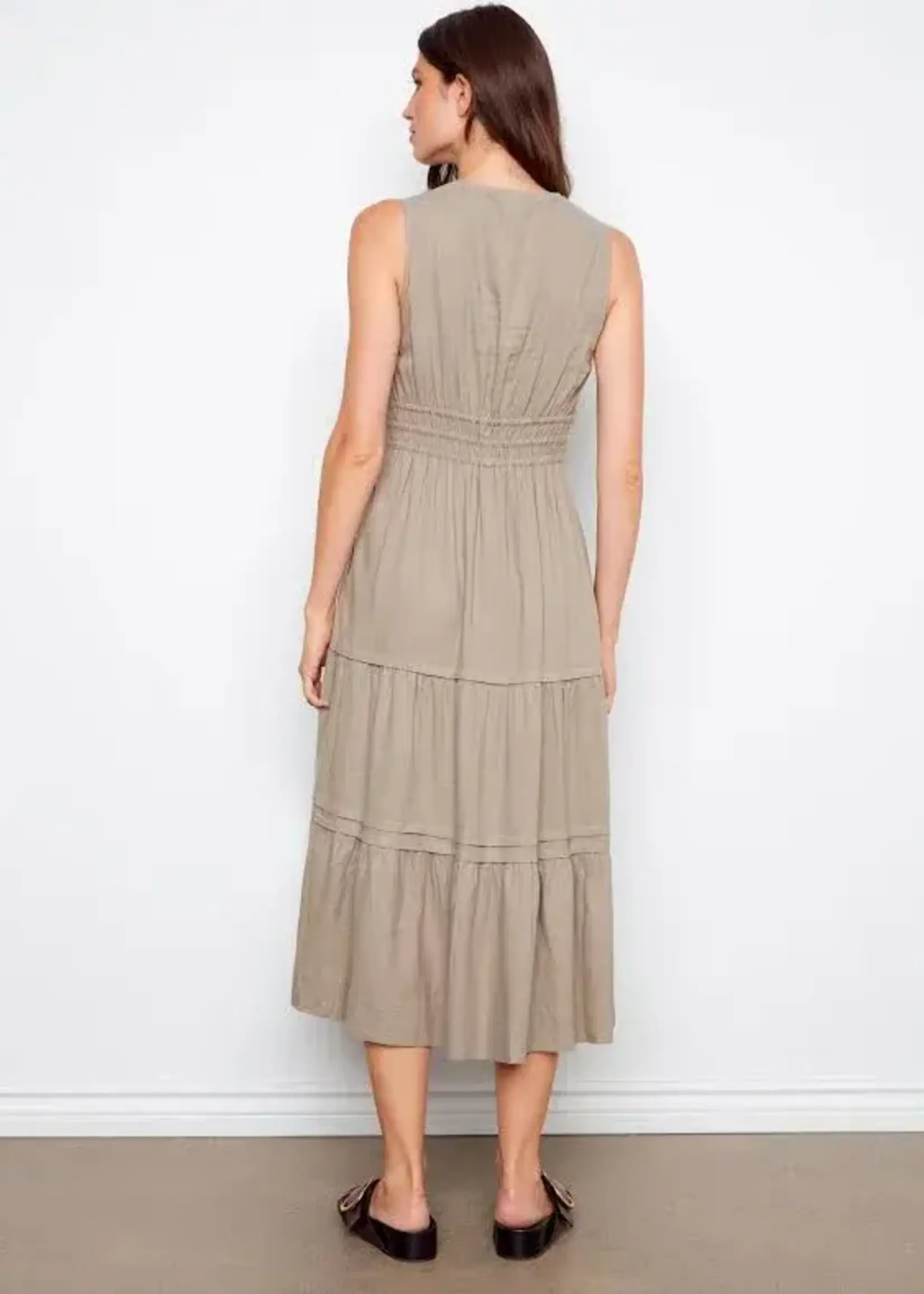 Charlie B Charlie B V Neck Multi Tiered Linen Dress C3221