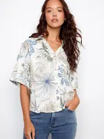 Charlie B Charlie B S/S Button Front Linen Blouse w/ Pocket C4688