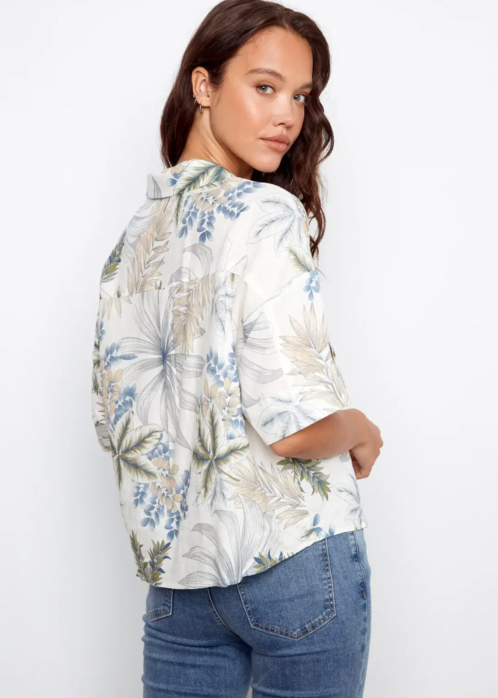 Charlie B Charlie B S/S Button Front Linen Blouse w/ Pocket C4688