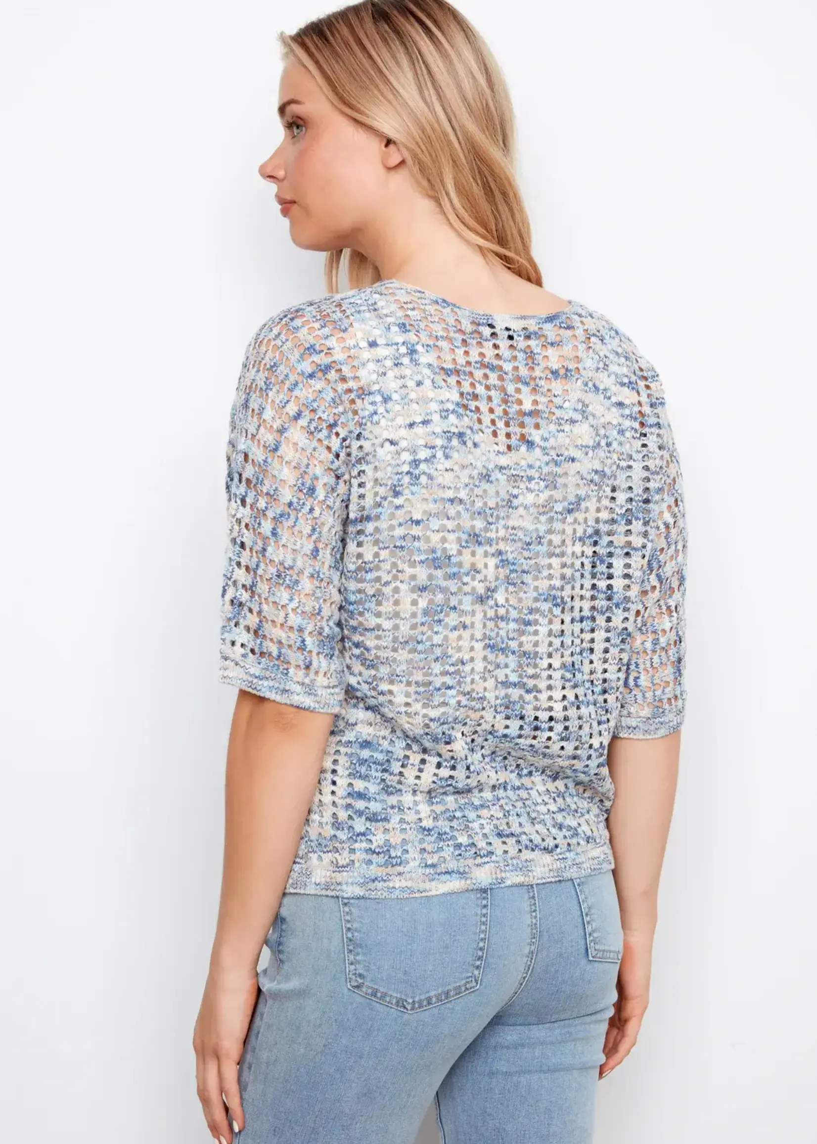 Charlie B Charlie B S/S Fishnet Space Dye Dolman Sweater C2948