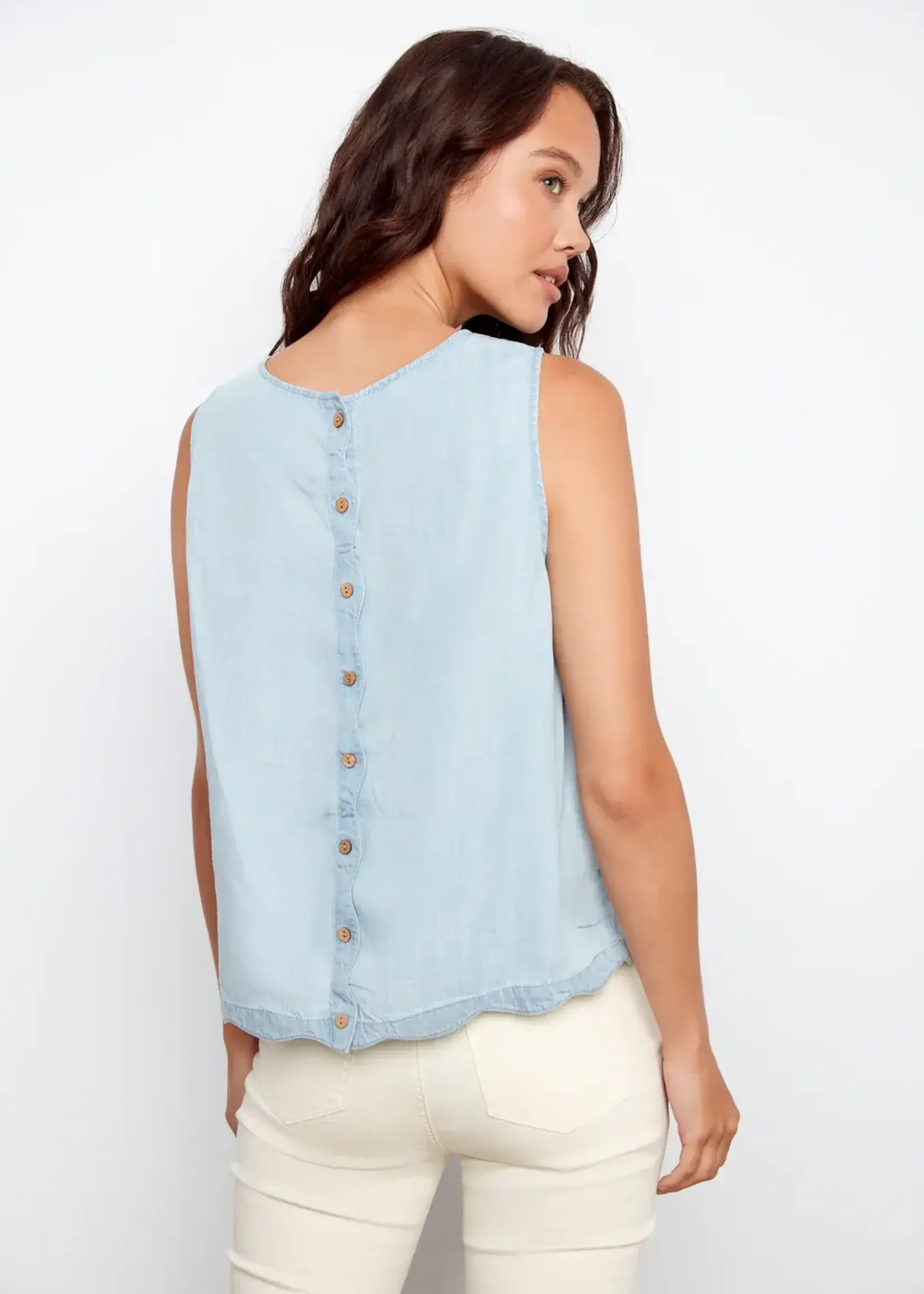 Charlie B Charlie B Scallop Hem Sleeveless Top w/ Back Buttons C4698
