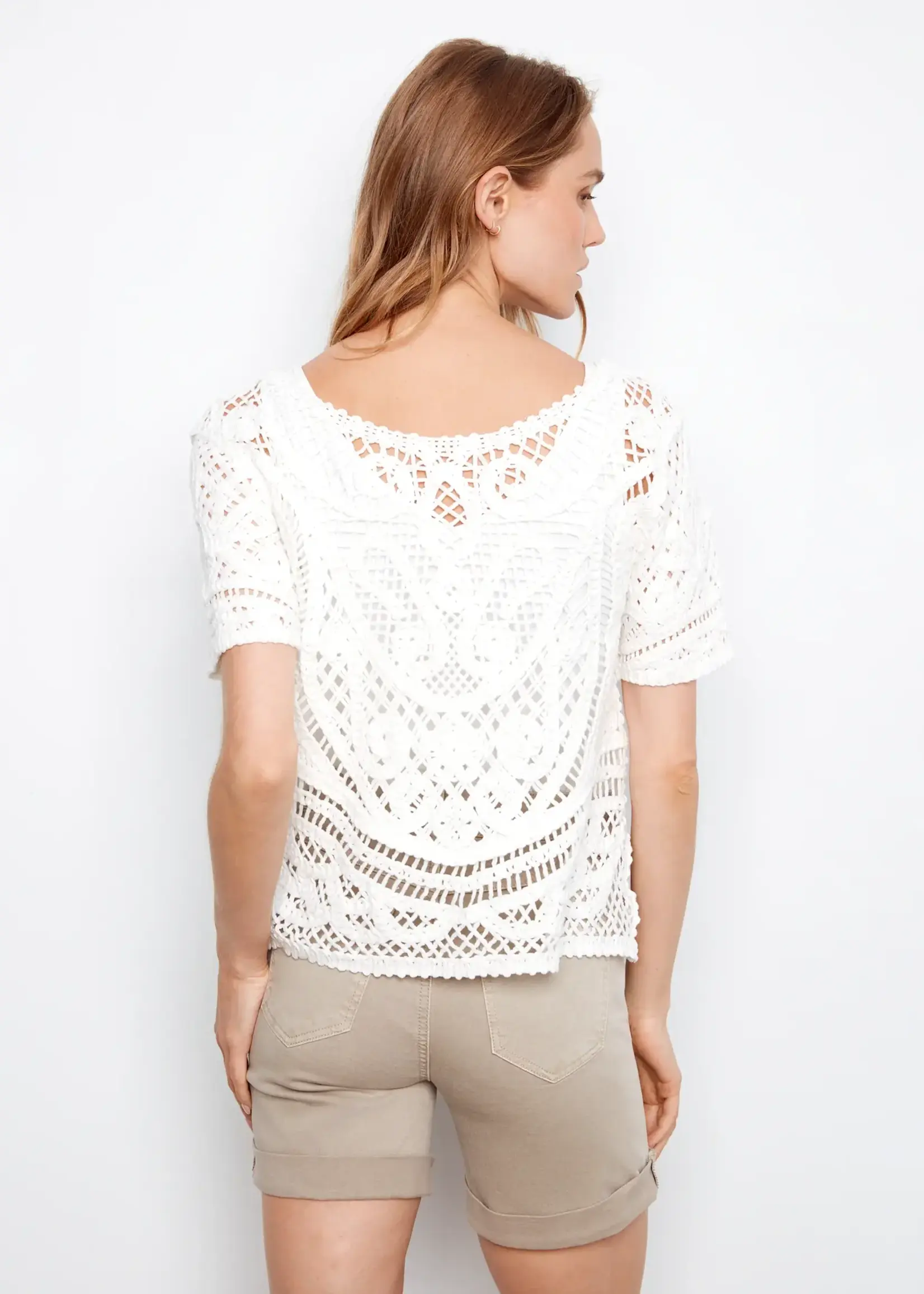 Charlie B Charlie B S/S Crochet Sweater w/ Placket And Buttons C2965