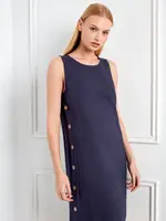 Charlie B Charlie B Sleeveless Shift Dress w/ Side Button C3254