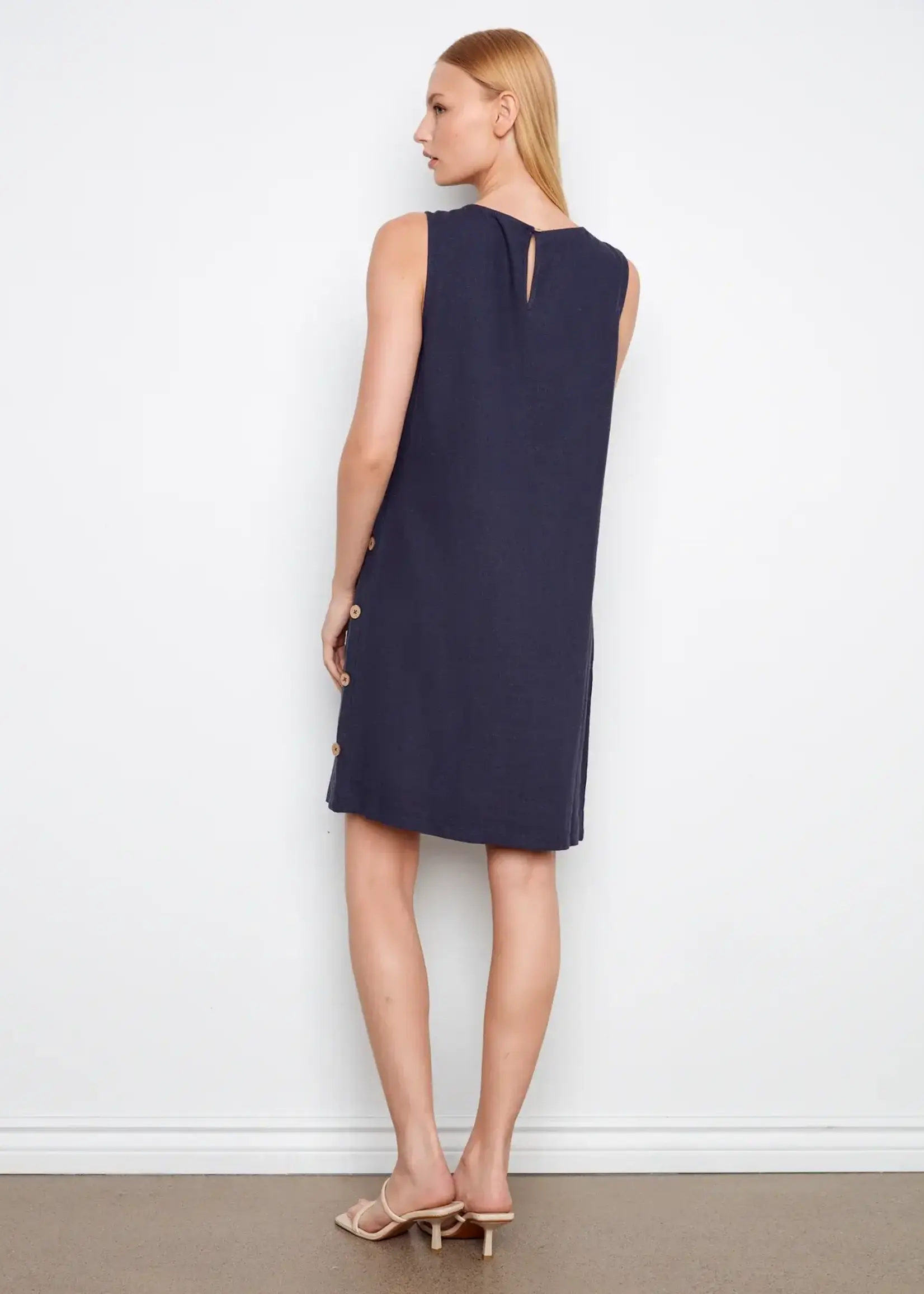 Charlie B Charlie B Sleeveless Shift Dress w/ Side Button C3254