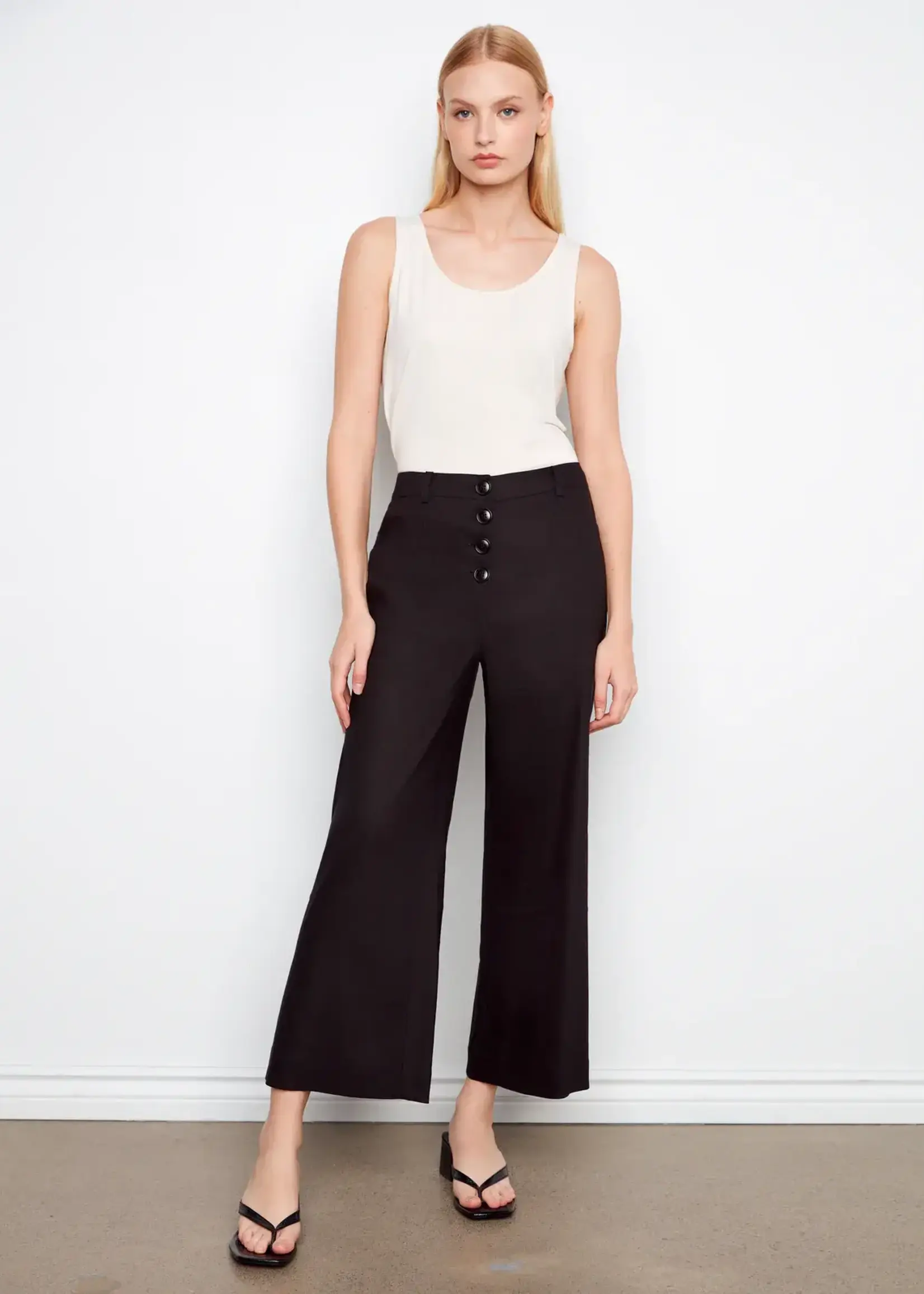 Charlie B Charlie B Stretch Linen Wide Leg Button Front Pant C5751