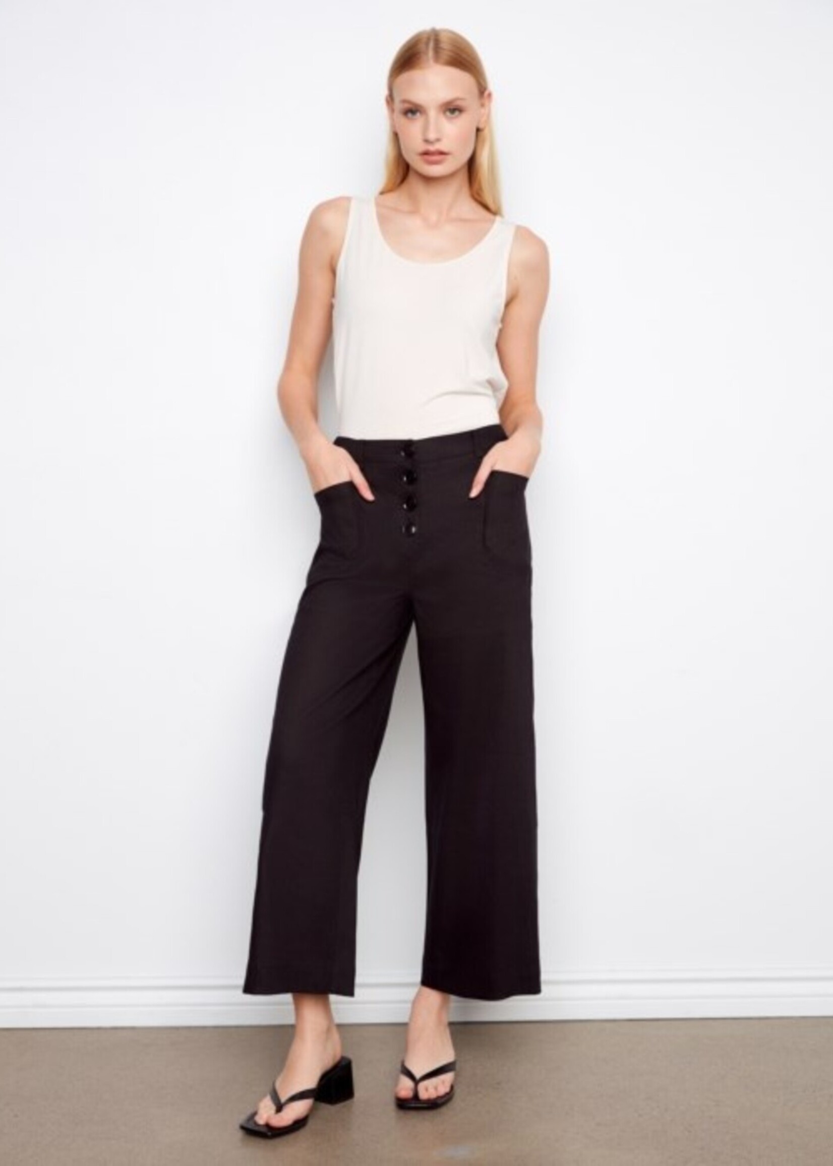 Charlie B Charlie B Stretch Linen Wide Leg Button Front Pant C5751