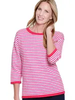 Multiples Multiples 3/4 Slv Drop Shoulder Stripe Top M16605