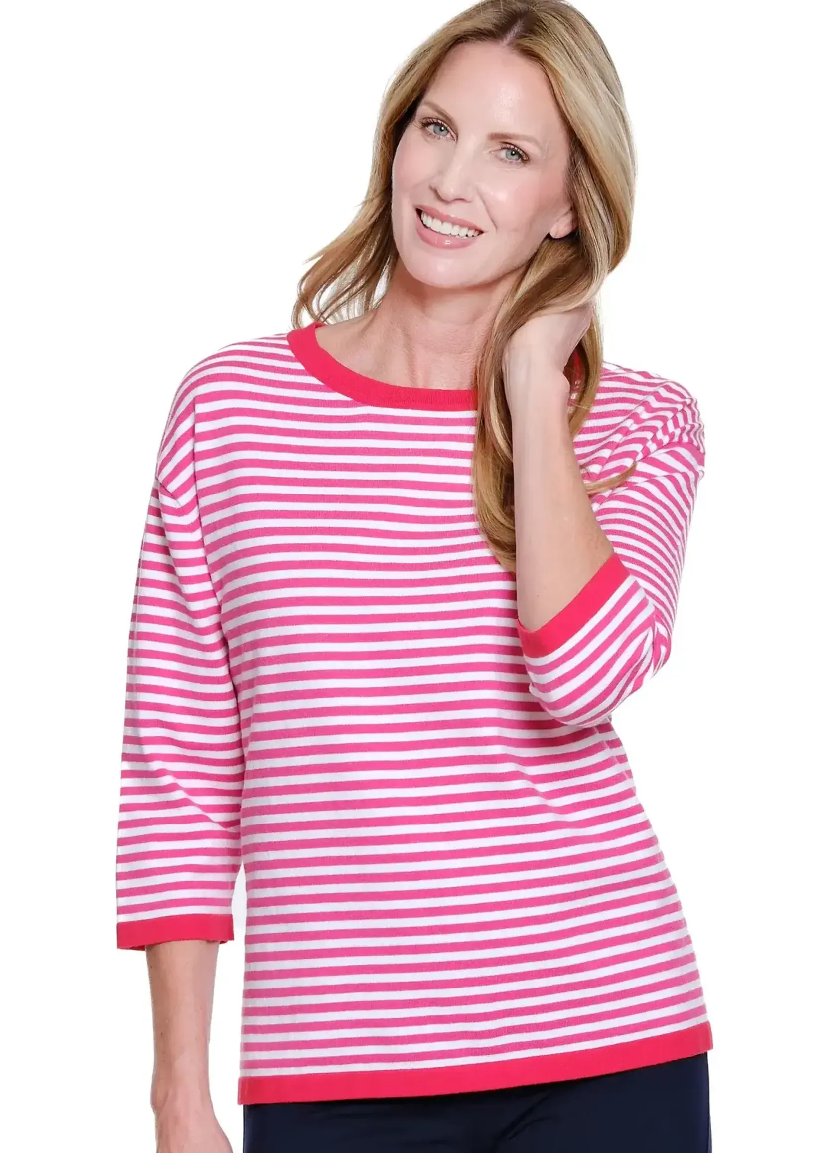 Multiples Multiples 3/4 Slv Drop Shoulder Stripe Top M16605