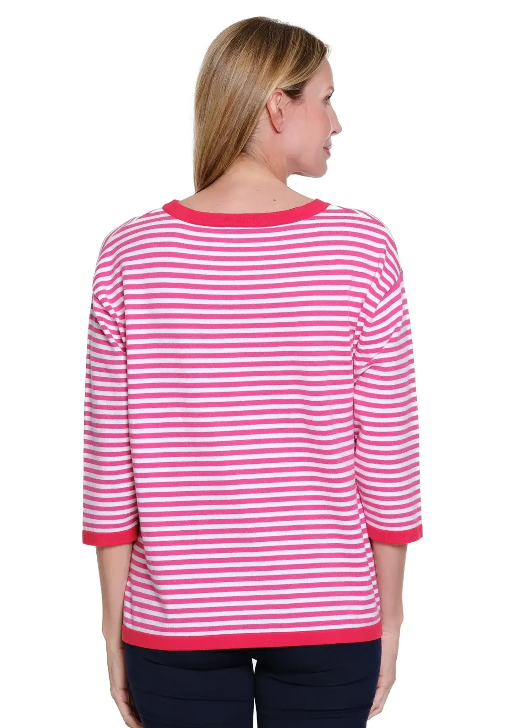 Multiples Multiples 3/4 Slv Drop Shoulder Stripe Top M16605