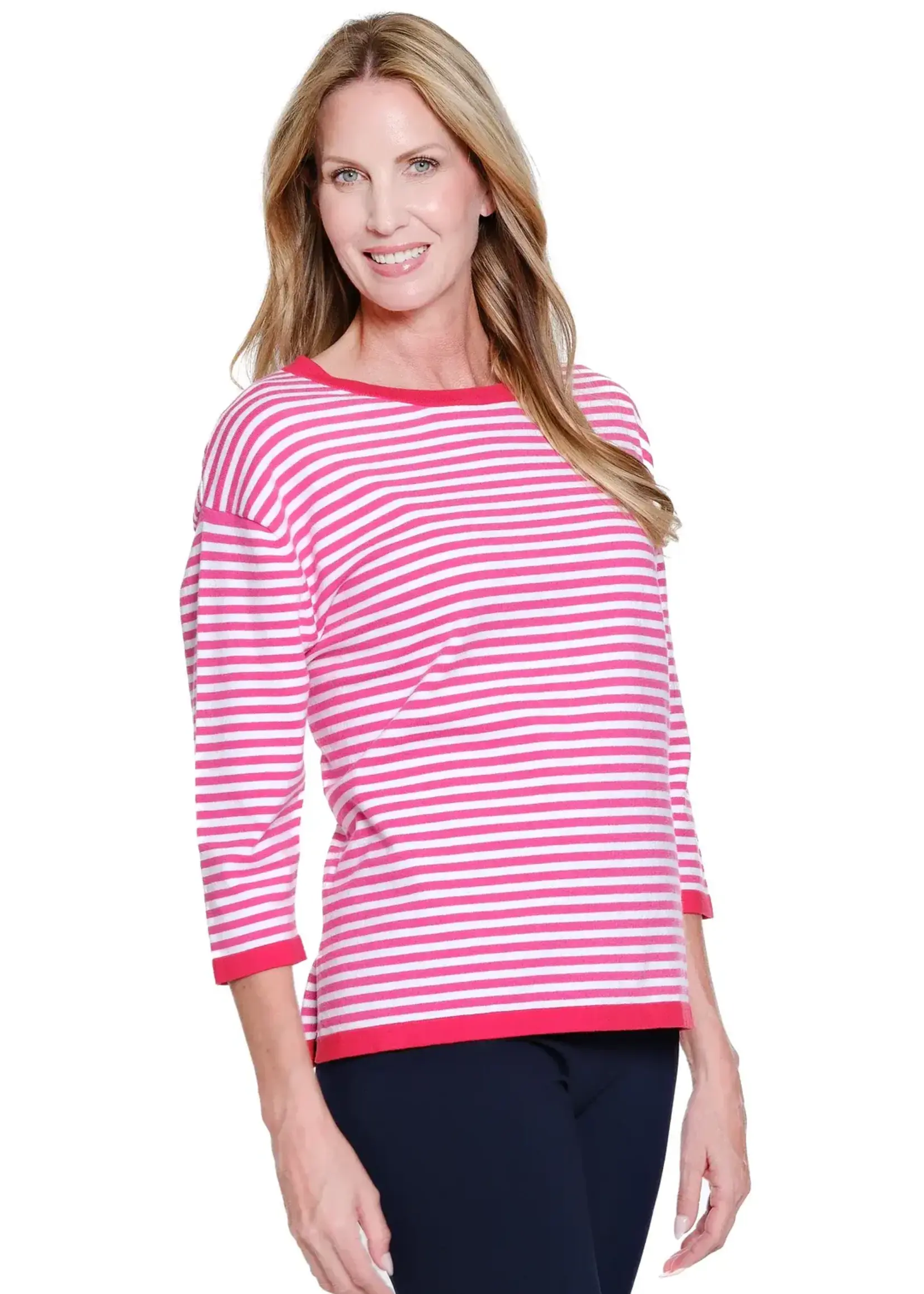 Multiples Multiples 3/4 Slv Drop Shoulder Stripe Top M16605