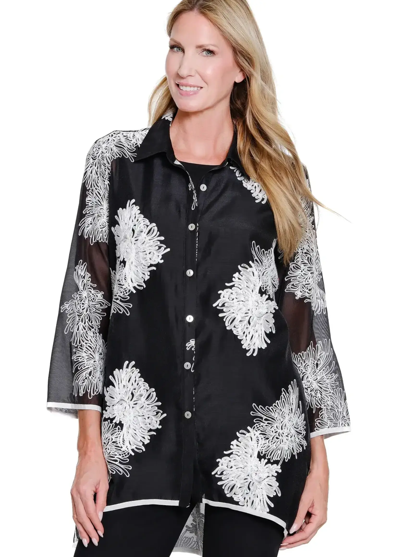 Multiples Multiples 3/4 Sleeve Hi Lo Shirt w/ Emb M16407