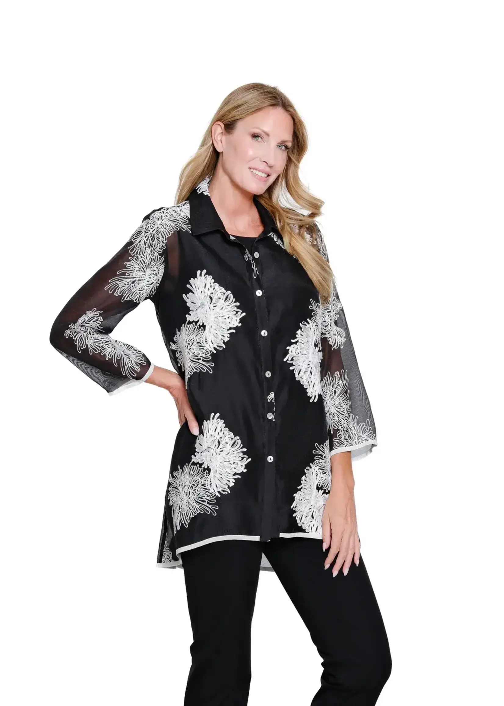 Multiples Multiples 3/4 Sleeve Hi Lo Shirt w/ Emb M16407