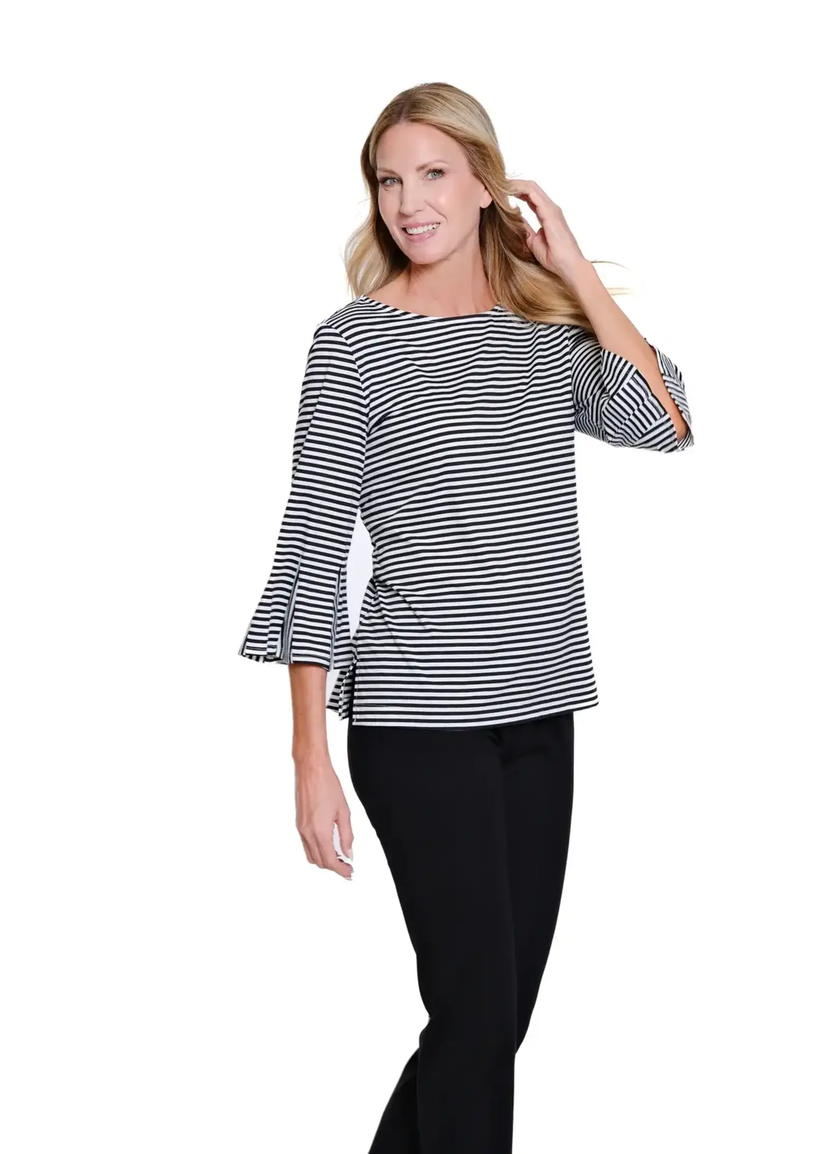 Multiples Multiples Flounce 3/4 Sleeve Stripe Top M16409