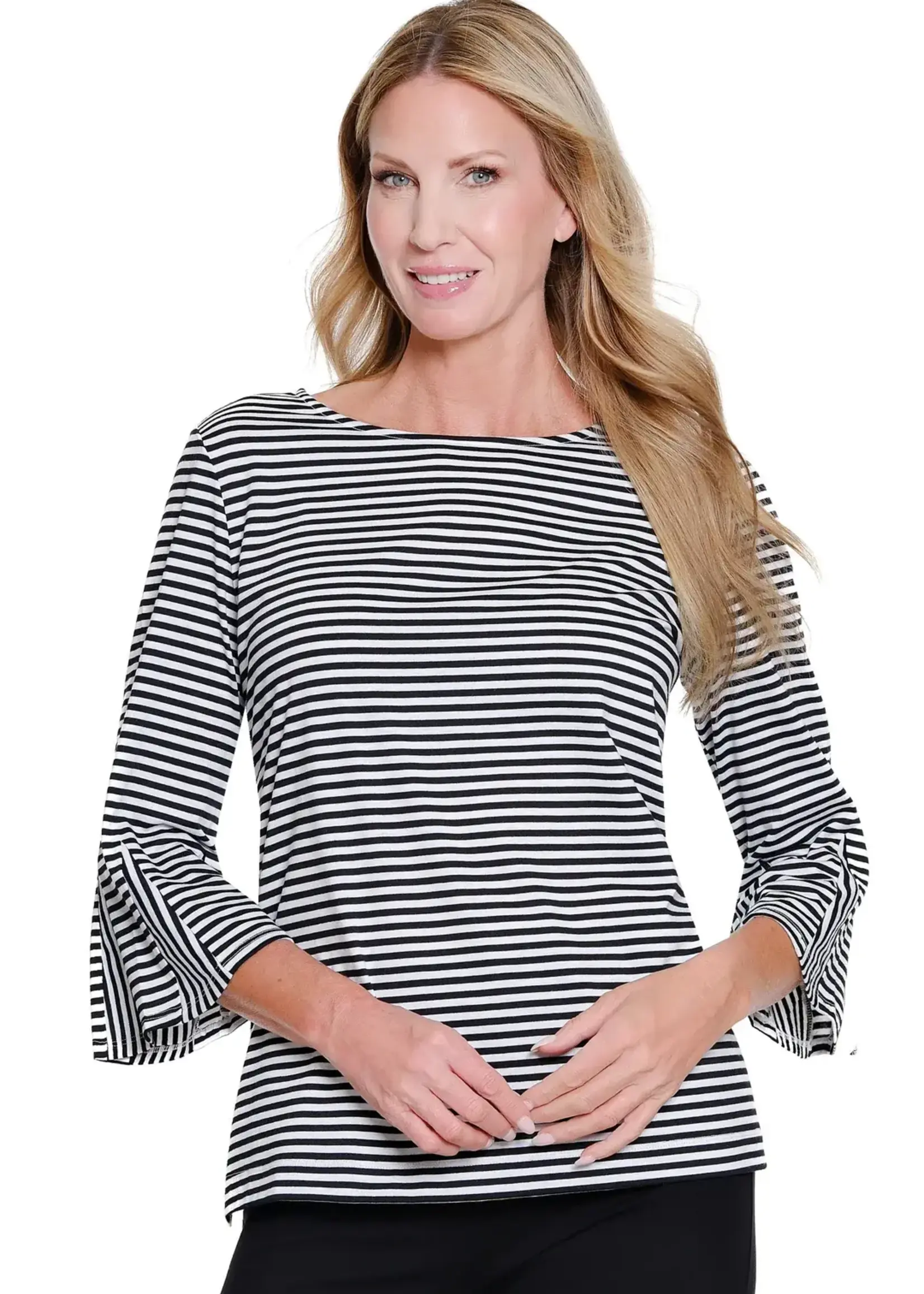 Multiples Multiples Flounce 3/4 Sleeve Stripe Top M16409