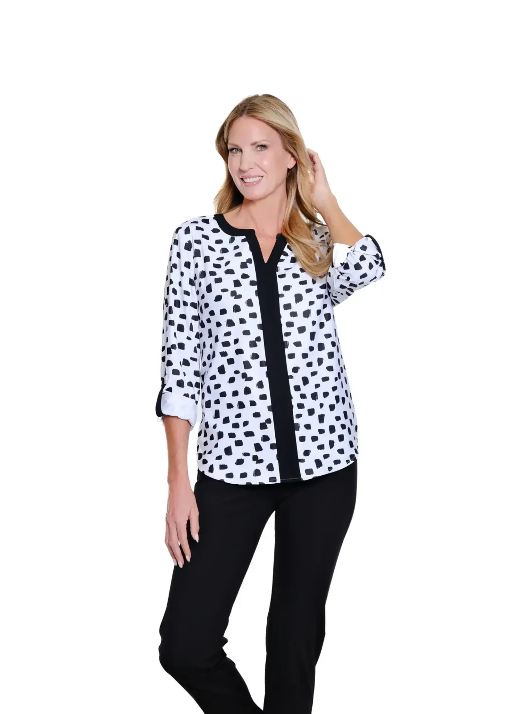 Multiples Multiples Roll Tab Cuffed L/S Dot Top M16404