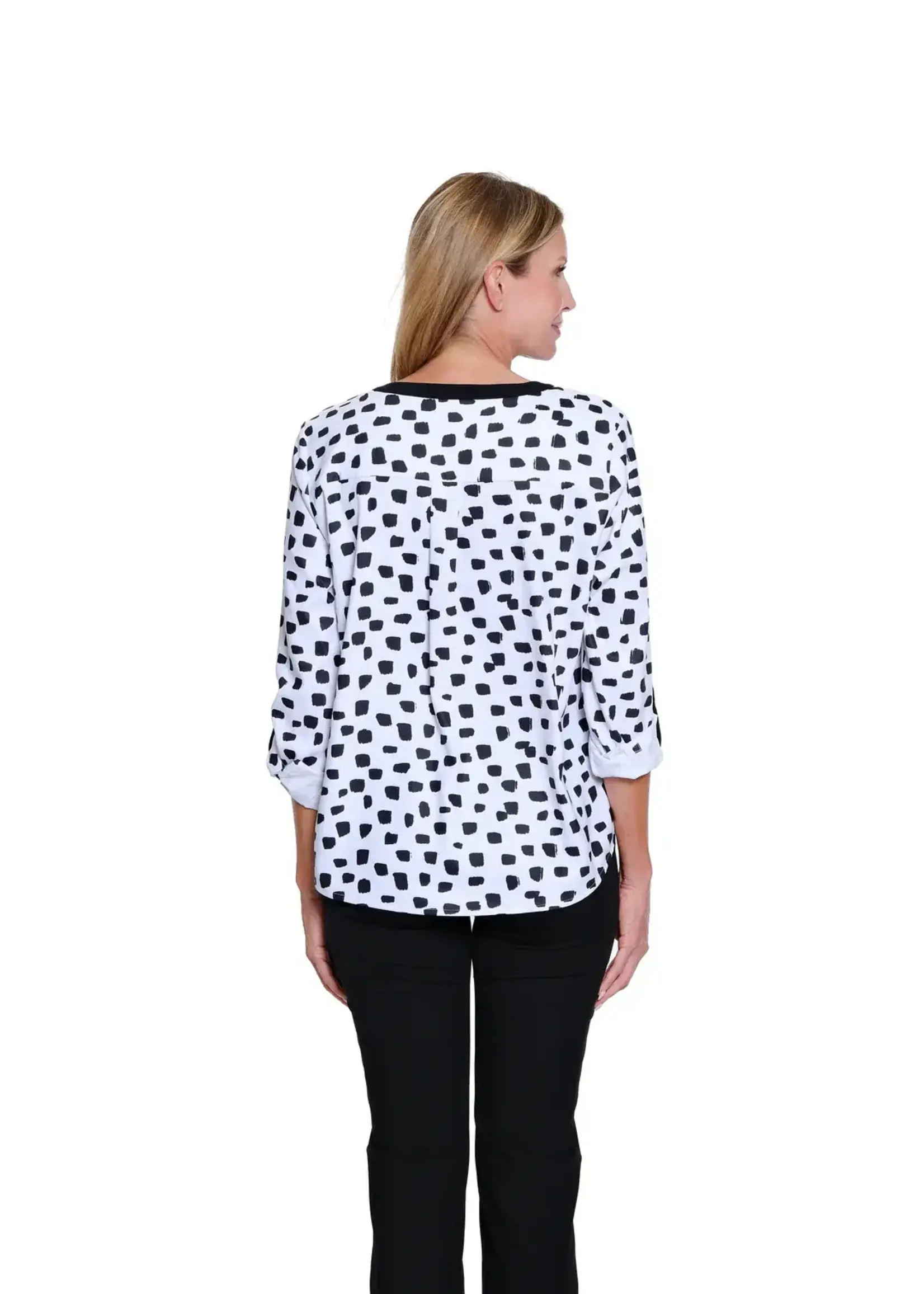 Multiples Multiples Roll Tab Cuffed L/S Dot Top M16404