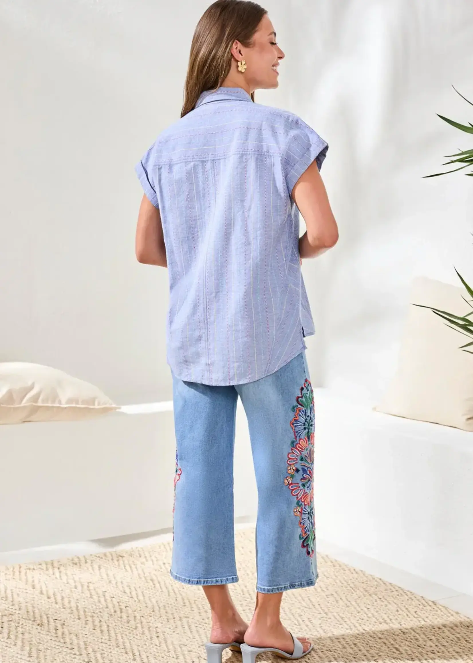 Tribal Tribal Cap Sleeve Shirt w/ Cuts 6199O