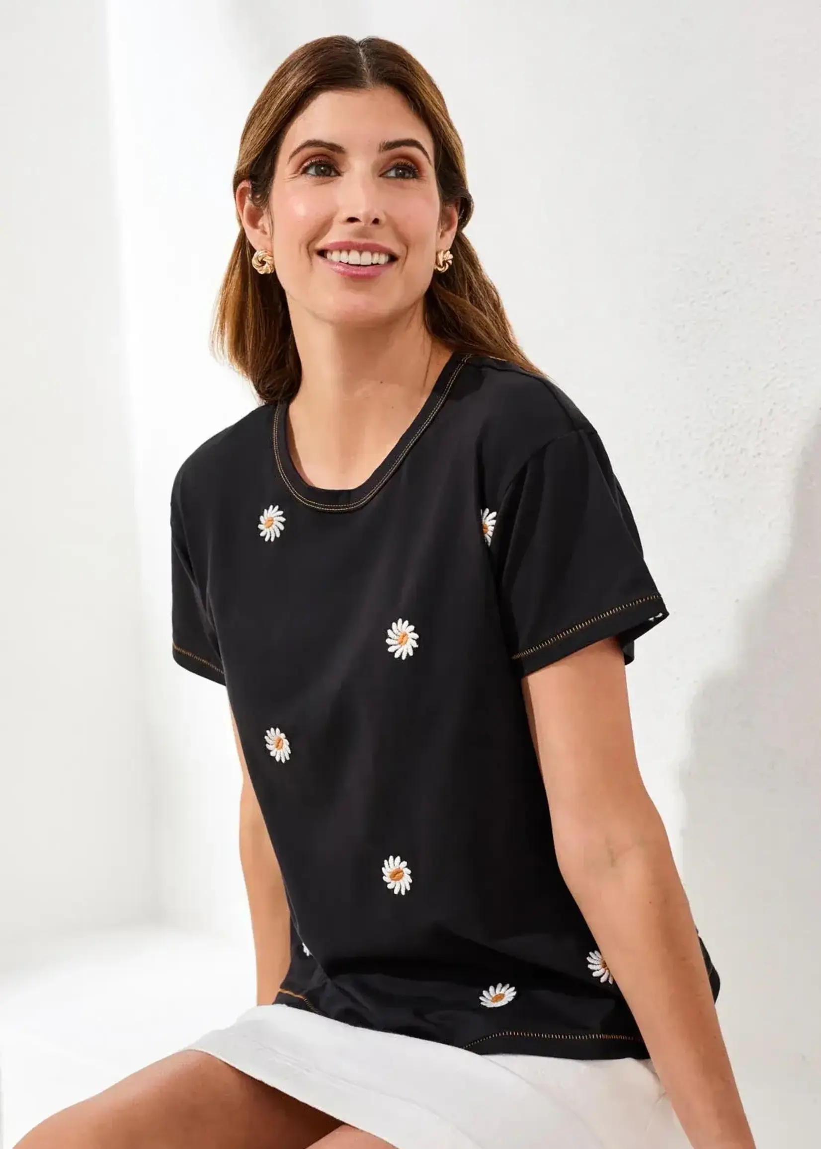 Tribal Tribal S/S Crew Neck Top w/ Embroidery 3043O