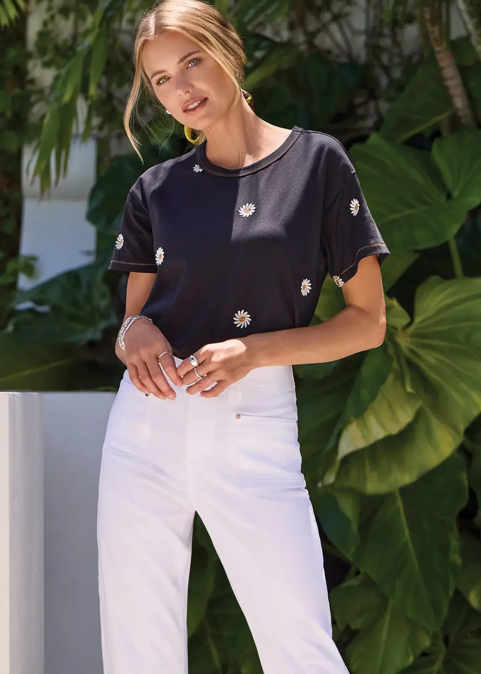 Tribal Tribal S/S Crew Neck Top w/ Embroidery 3043O