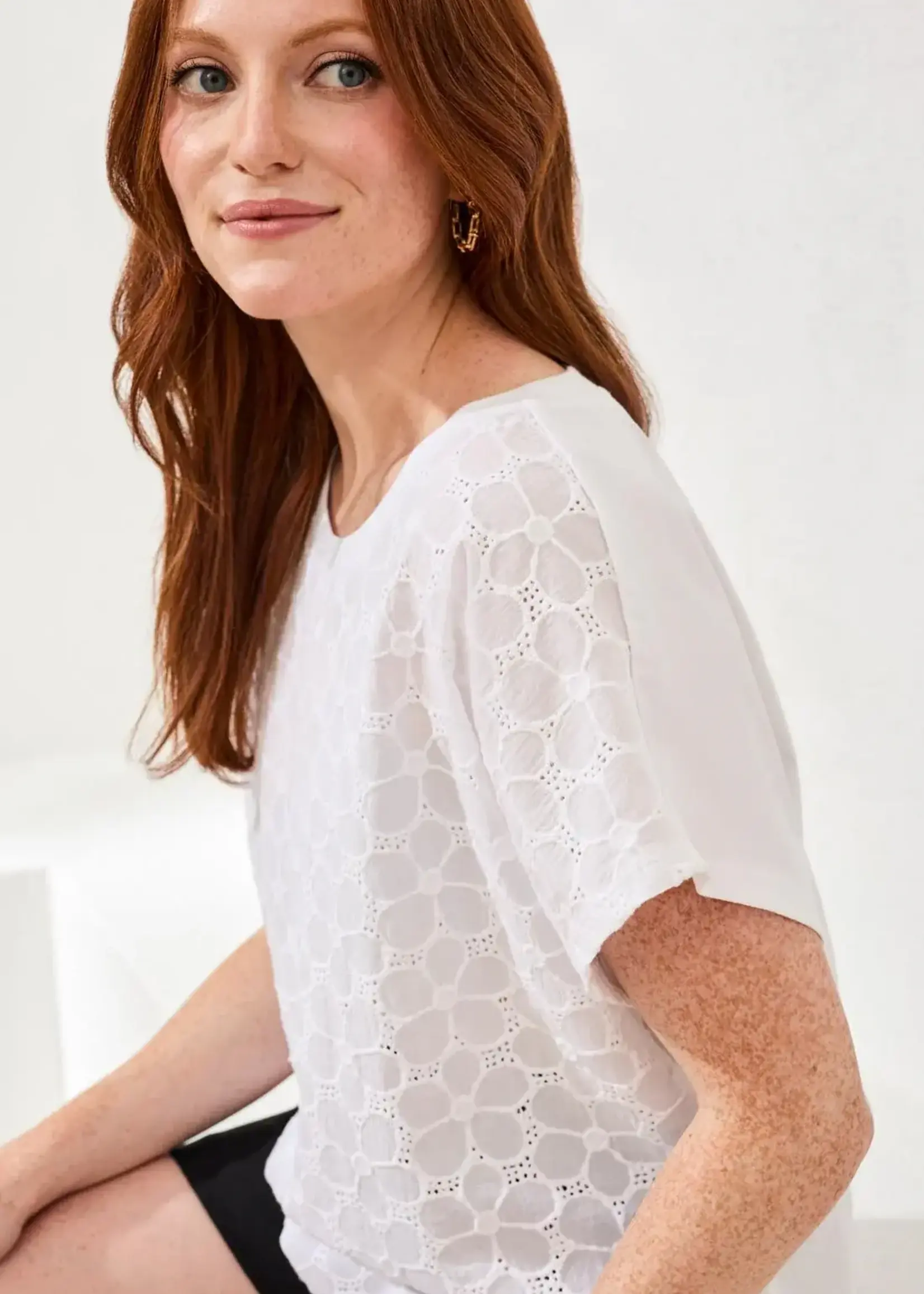 Tribal Tribal Cap Sleeve Crew Neck Top 2483O