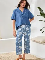 Tribal Tribal Flowy Wide Crop Pant 6142O