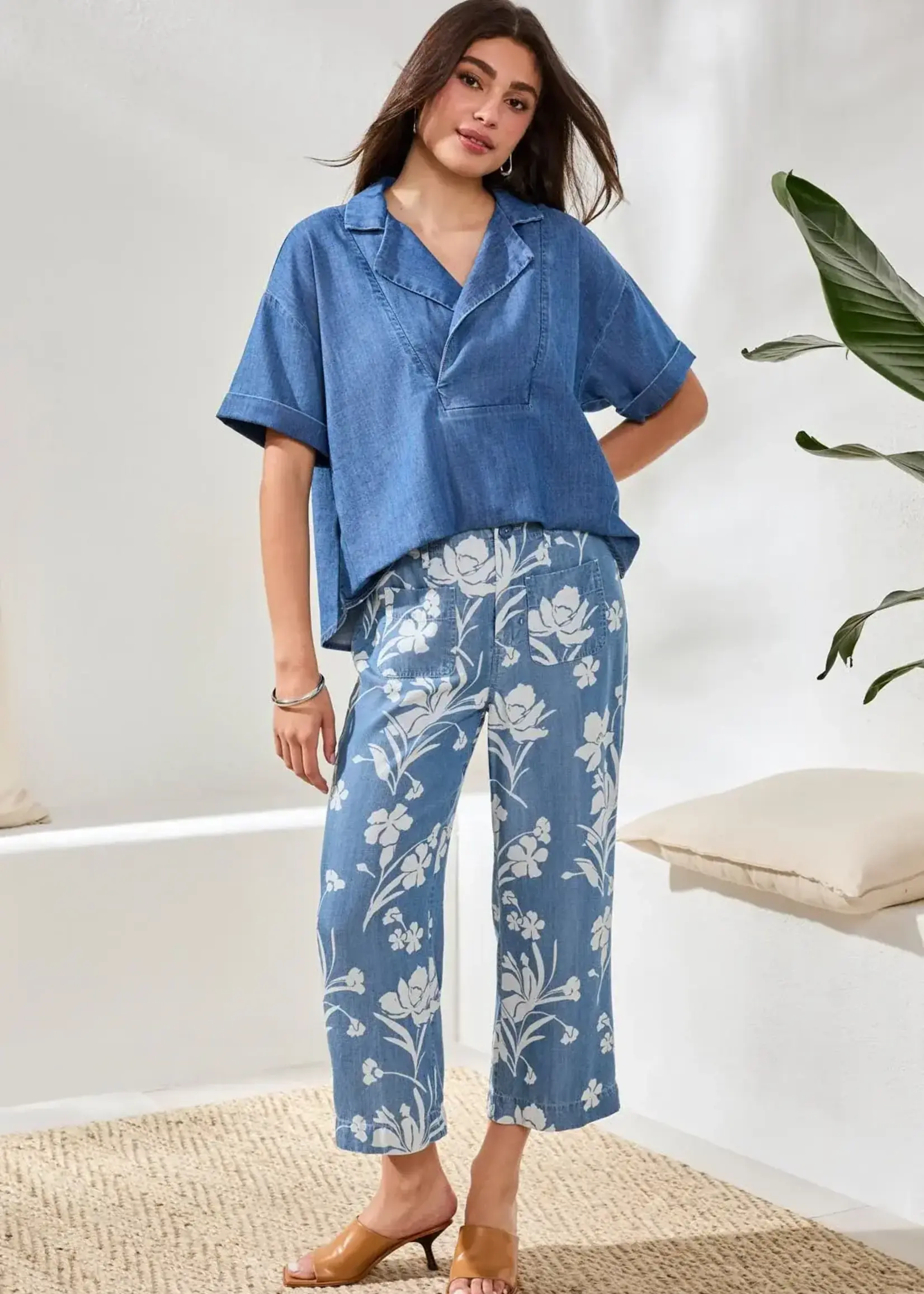 Tribal Tribal Flowy Wide Crop Pant 6142O