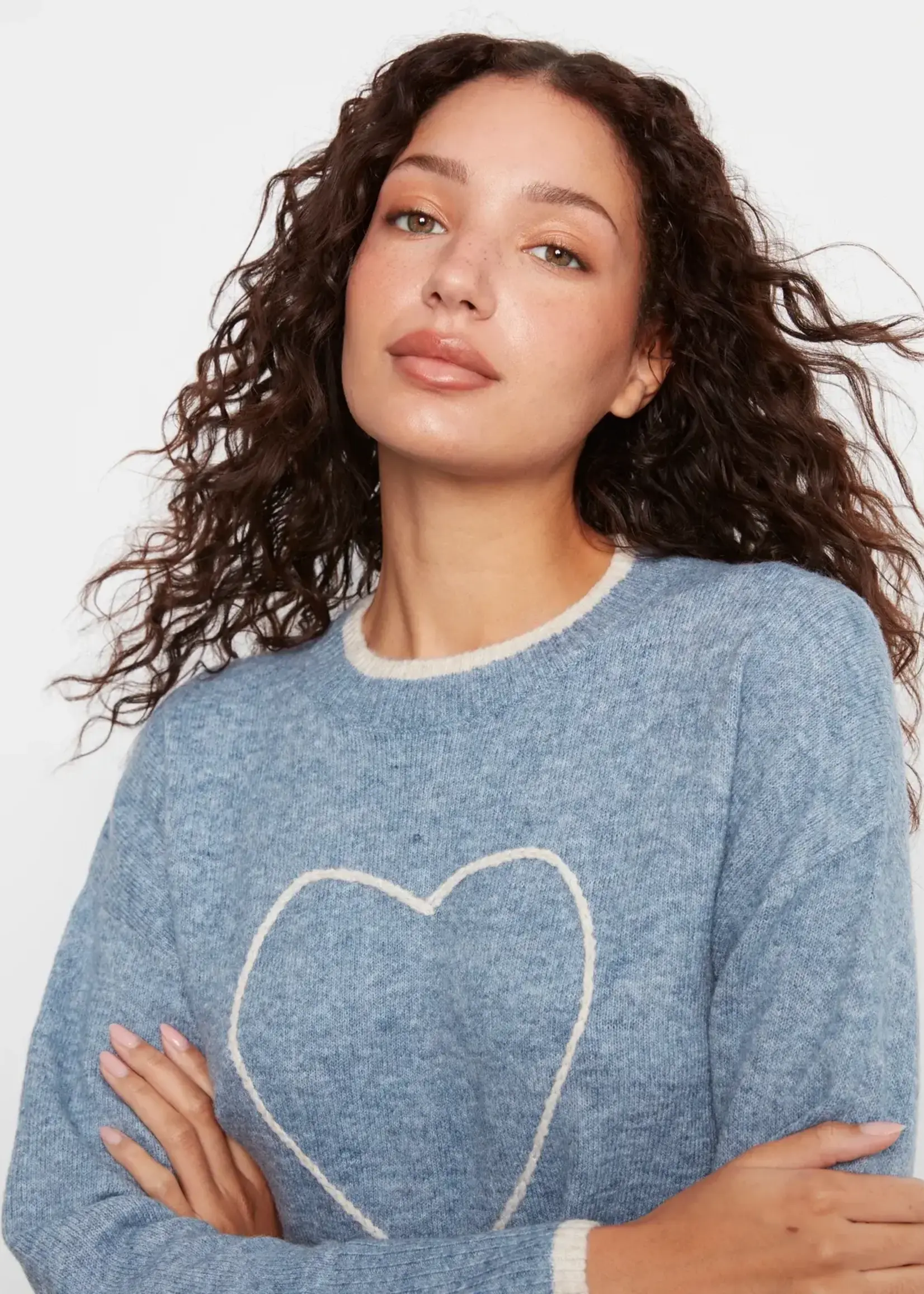Charlie B Charlie B L/S Drop Shoulder Mock Neck Sweater w/ Emb C2026