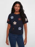 Charlie B Charlie B Elbow Sleeve Embroidered Floral Sweater C2947