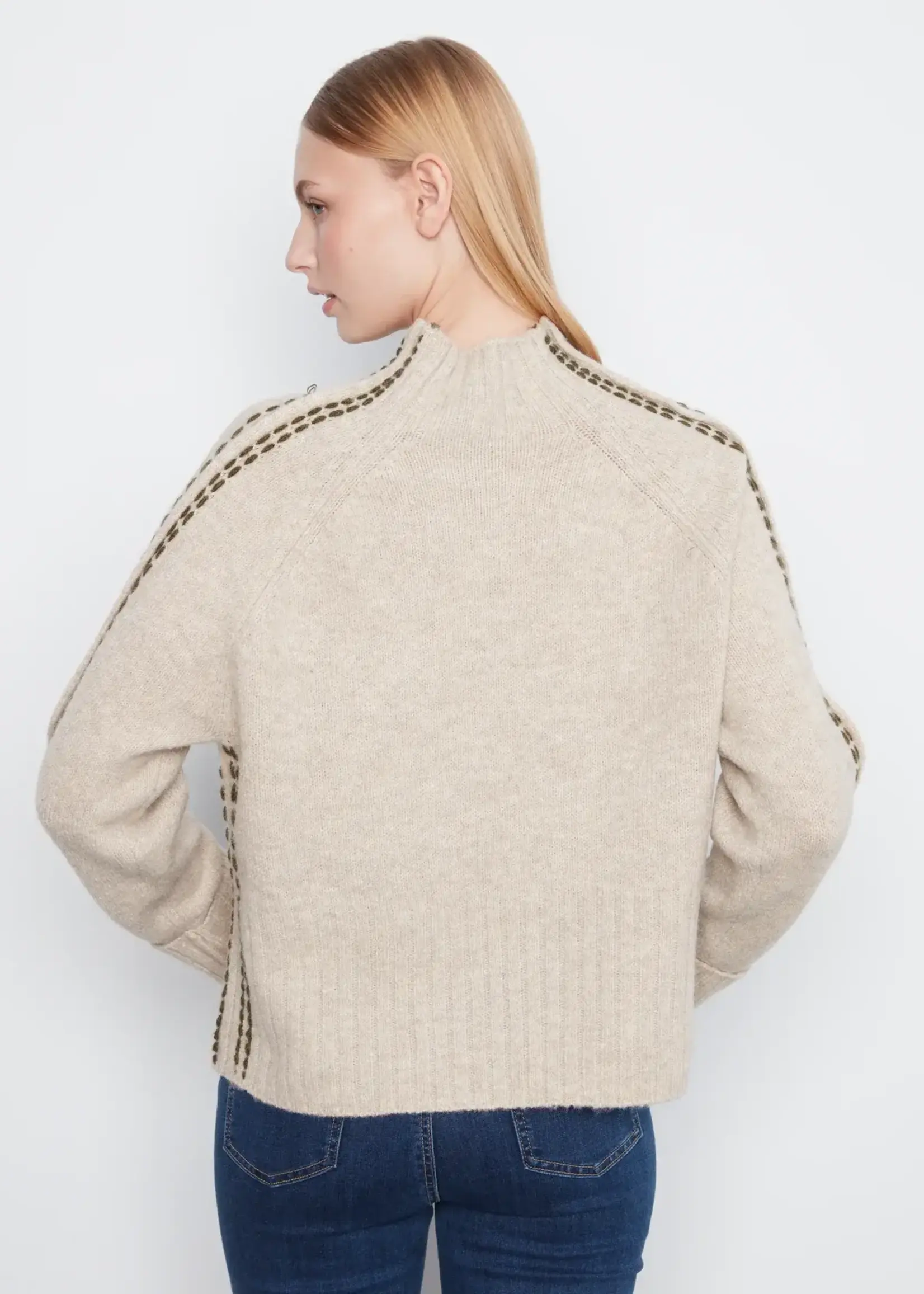 Charlie B Charlie B Long Raglan Slv Mock Neck w/ Stitch C2122