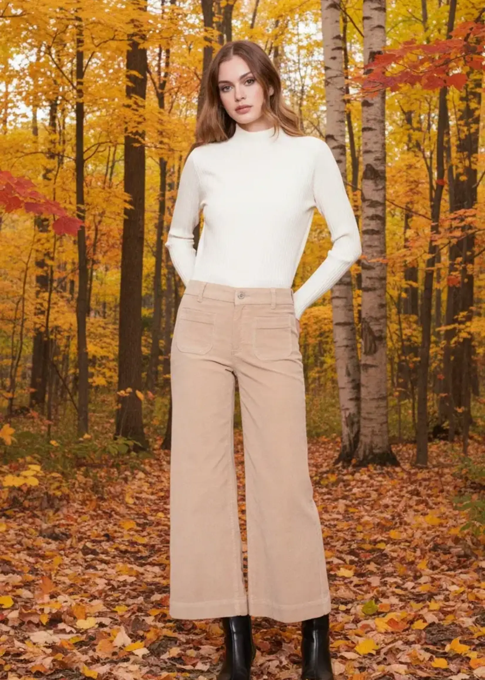 Charlie B Charlie B Cropped Wide Leg Corduroy Pant C5538