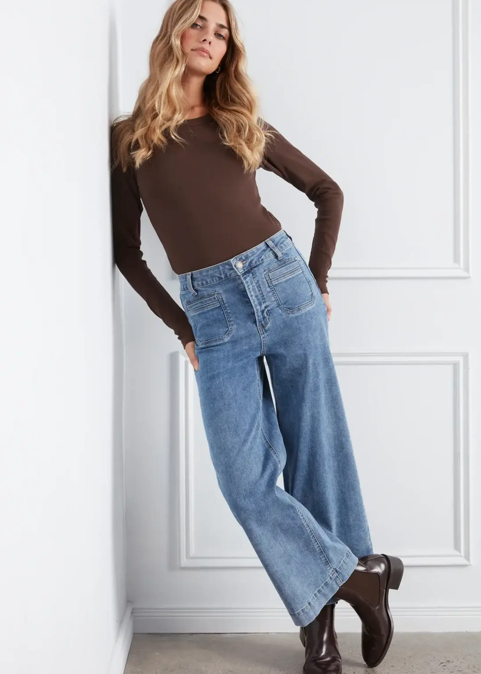 Charlie B Charlie B Cropped Wide Leg Denim Pant C5660RR