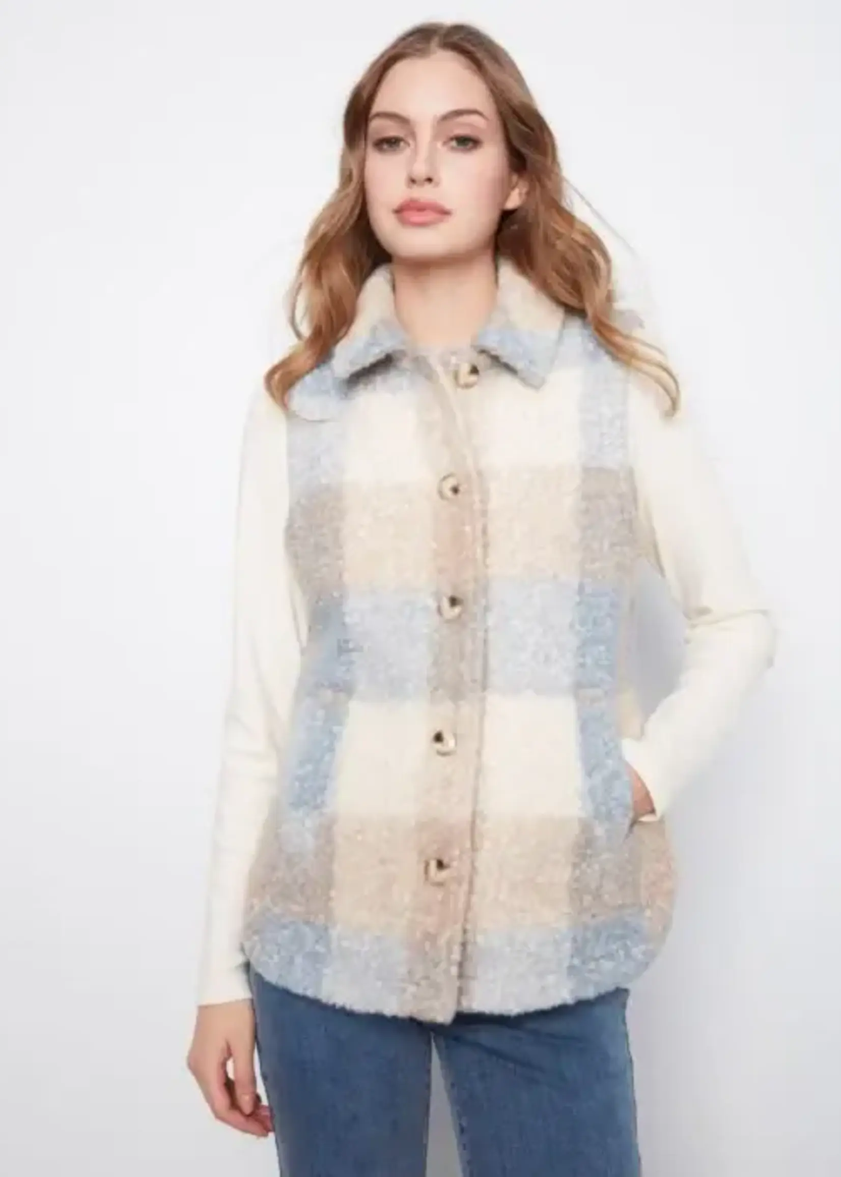 Charlie B Charlie B Plaid Boucle Knit Vest Jacket C6319